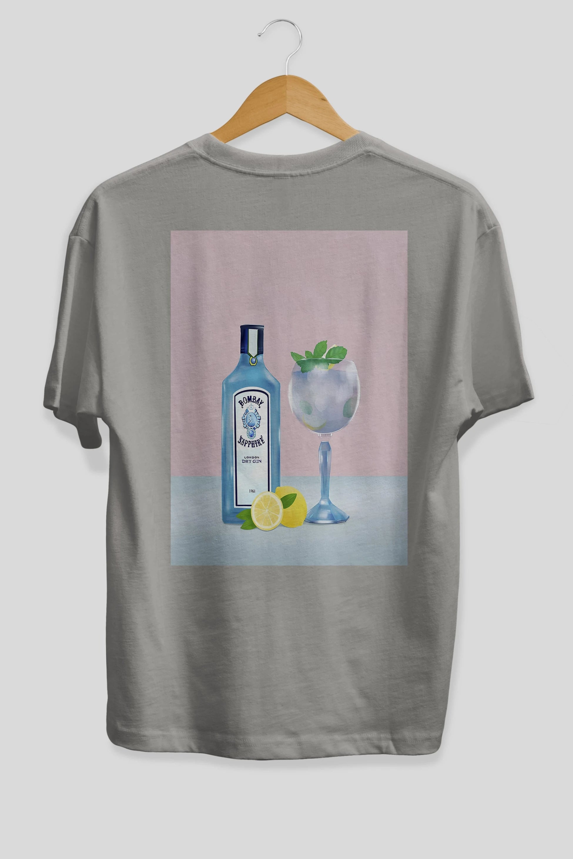 Bombay Sapphire Dry Gin Arka Baskılı Oversize t-shirt Erkek Kadın Unisex %100 Pamuk Bisiklet Yaka tişort