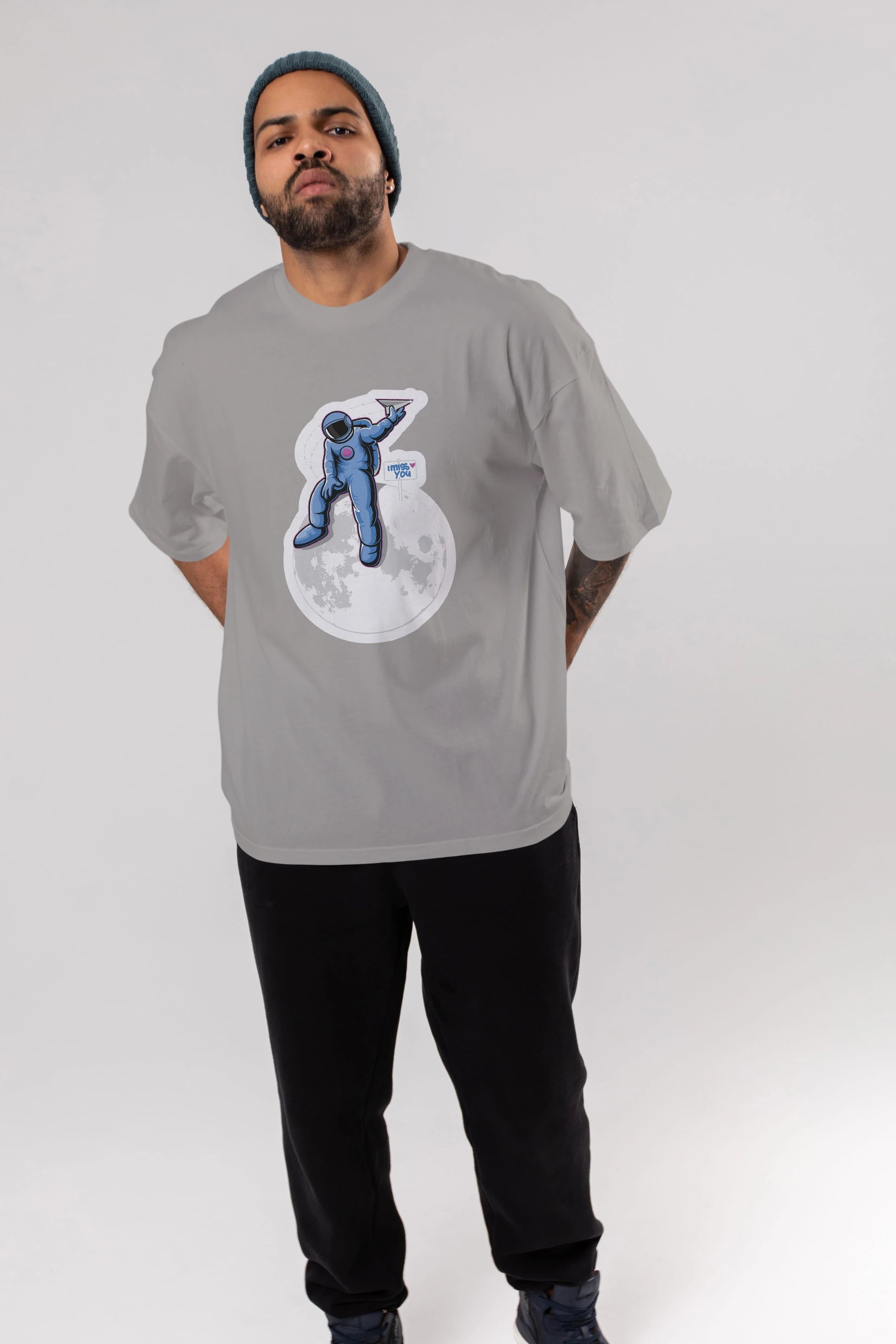 Astro Missing Earth Sticker Ön Baskılı Oversize t-shirt Erkek Kadın Unisex