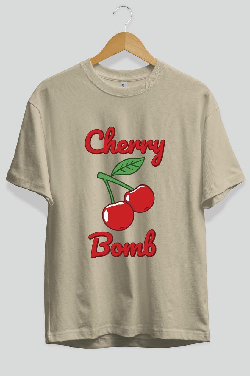 Cherry Bomb Cherries 1 Ön Baskılı Oversize t-shirt Erkek Kadın Pamuk Bisiklet Yaka tişort