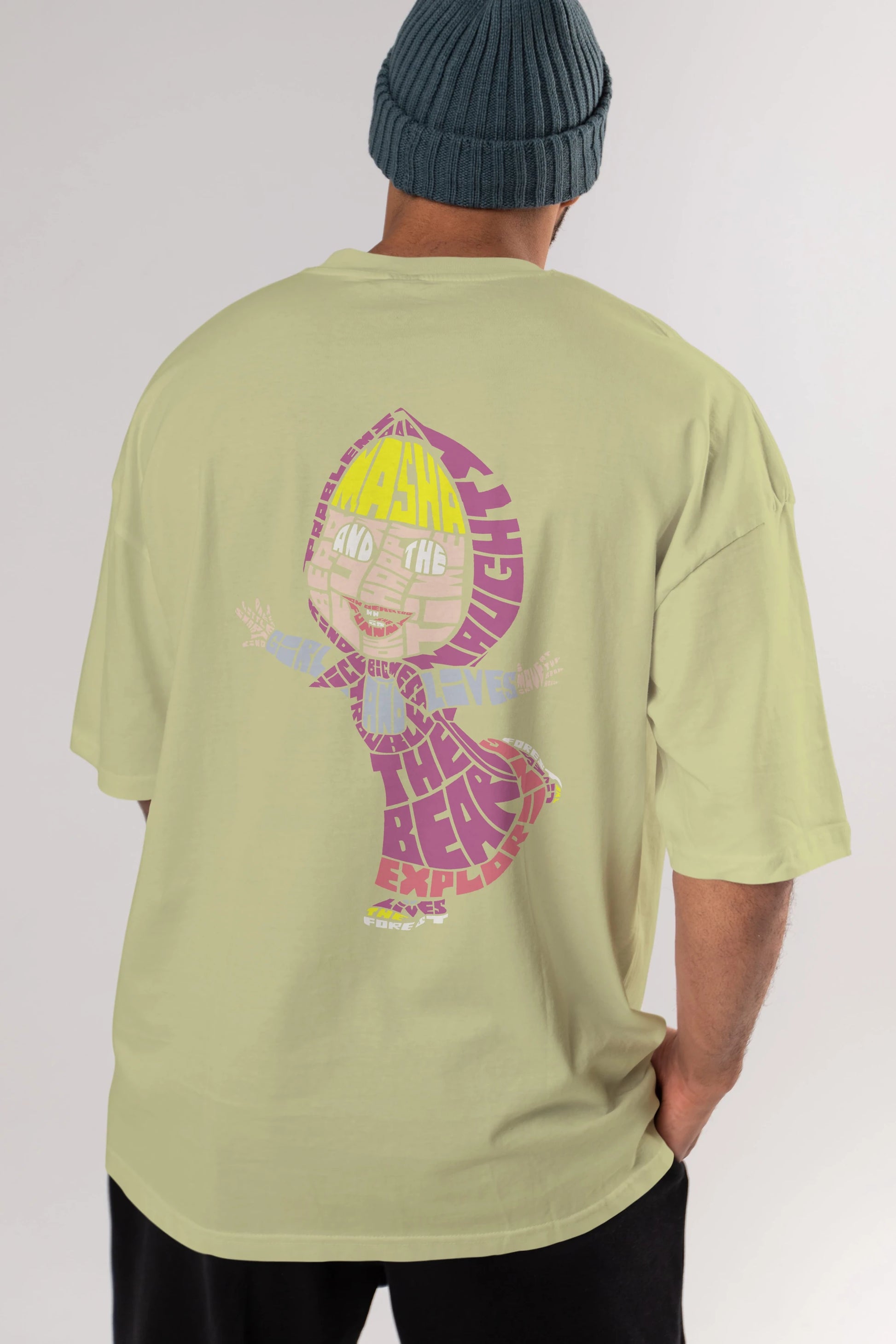 Masha And The Bear Arka Baskılı Oversize t-shirt %100 pamuk Erkek Kadın Unisex