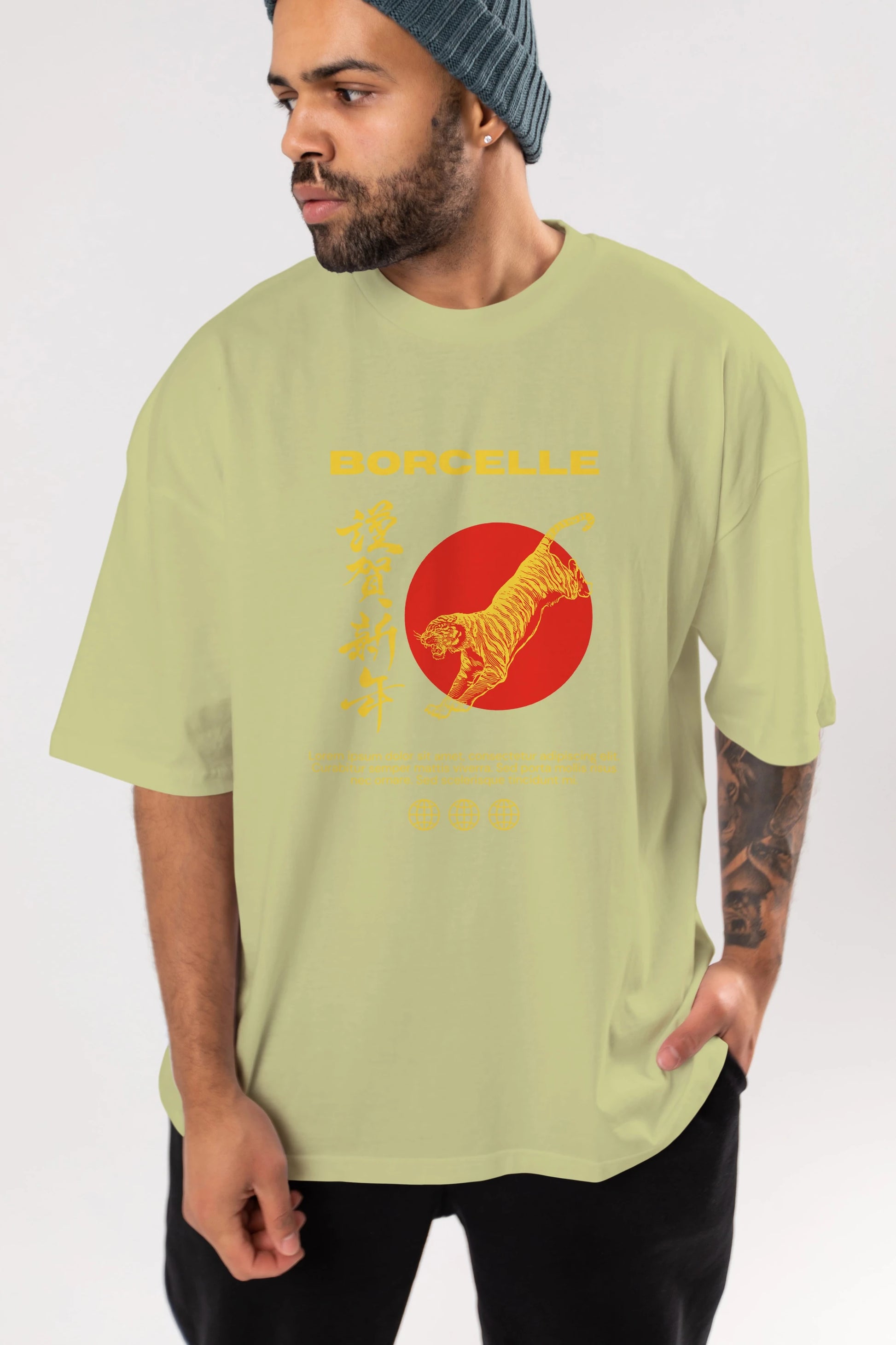 Borcelle Tiger Streetwear Ön Baskılı Oversize t-shirt Erkek Kadın Unisex