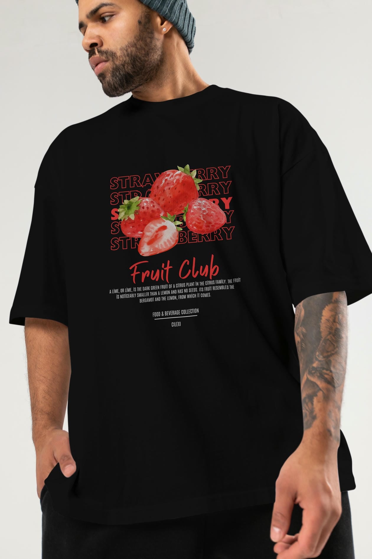 Strawberry Ön Baskılı Oversize t-shirt Erkek Kadın Pamuk Bisiklet Yaka tişort