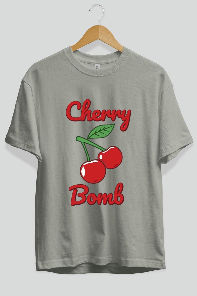 Cherry Bomb Cherries 1 Ön Baskılı Oversize t-shirt Erkek Kadın Pamuk Bisiklet Yaka tişort