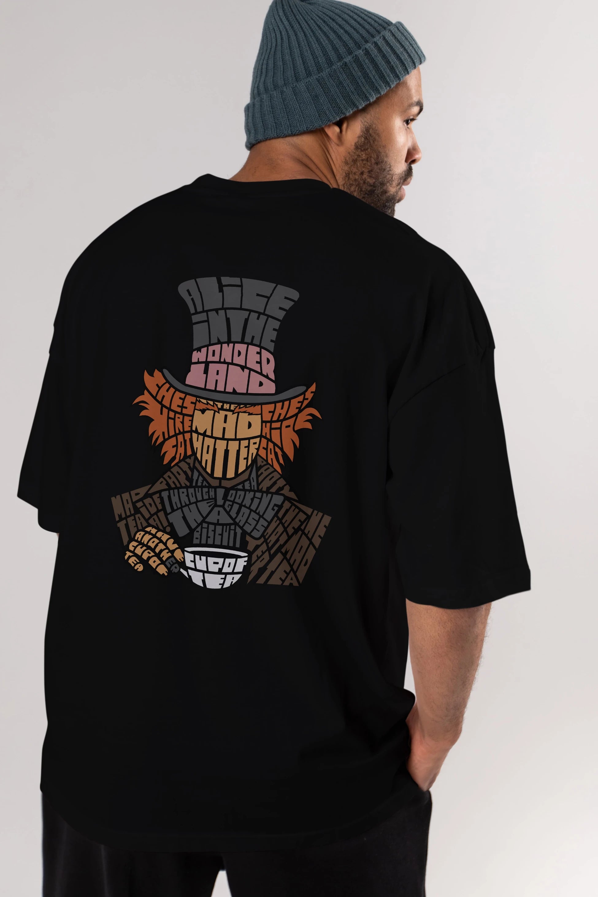 Madhatter Arka Baskılı Oversize t-shirt %100 pamuk Erkek Kadın Unisex