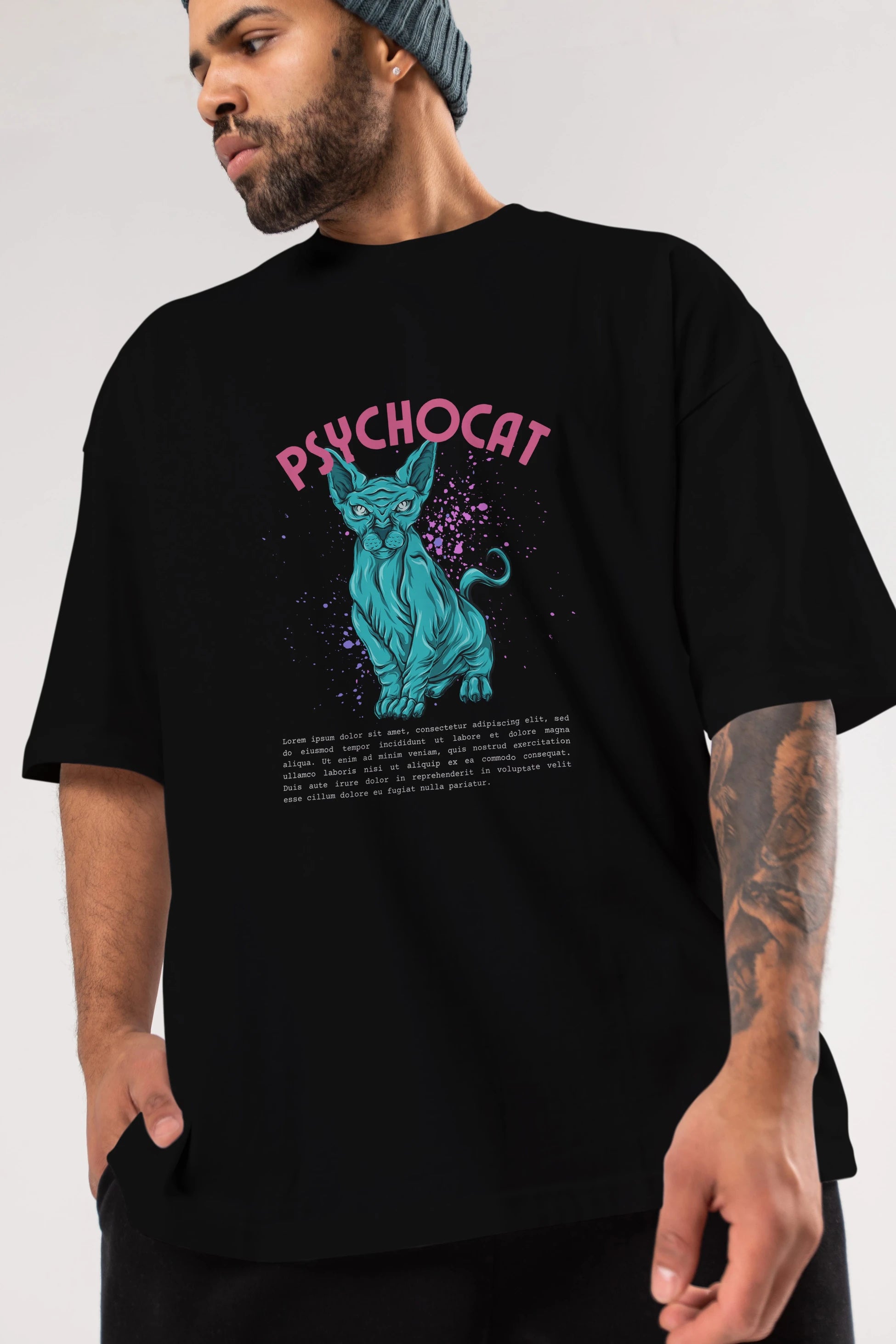 Psychocat Ön Baskılı Oversize t-shirt Erkek Kadın Unisex
