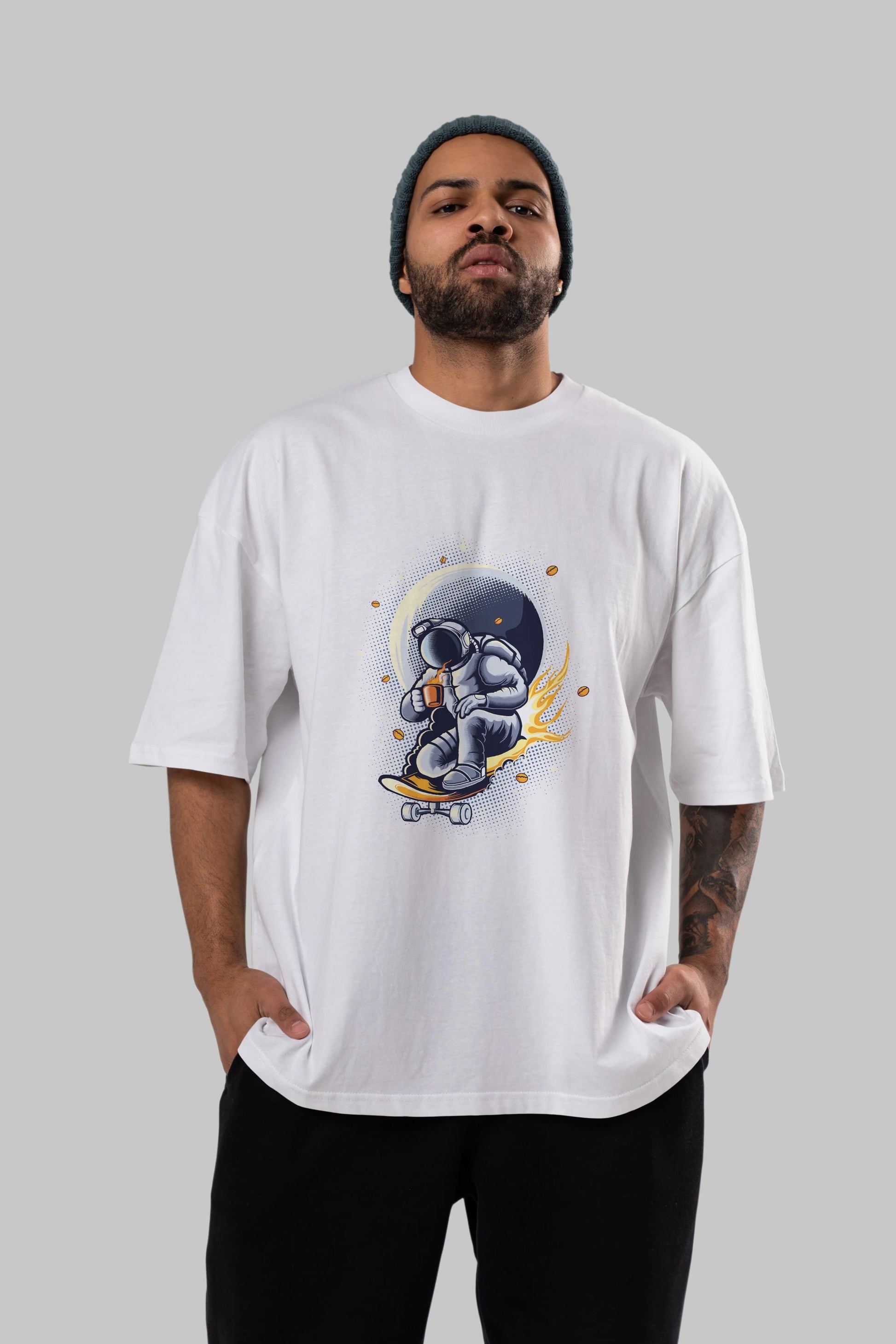 Astro Coffee Addict Ön Baskılı Oversize t-shirt Erkek Kadın Unisex