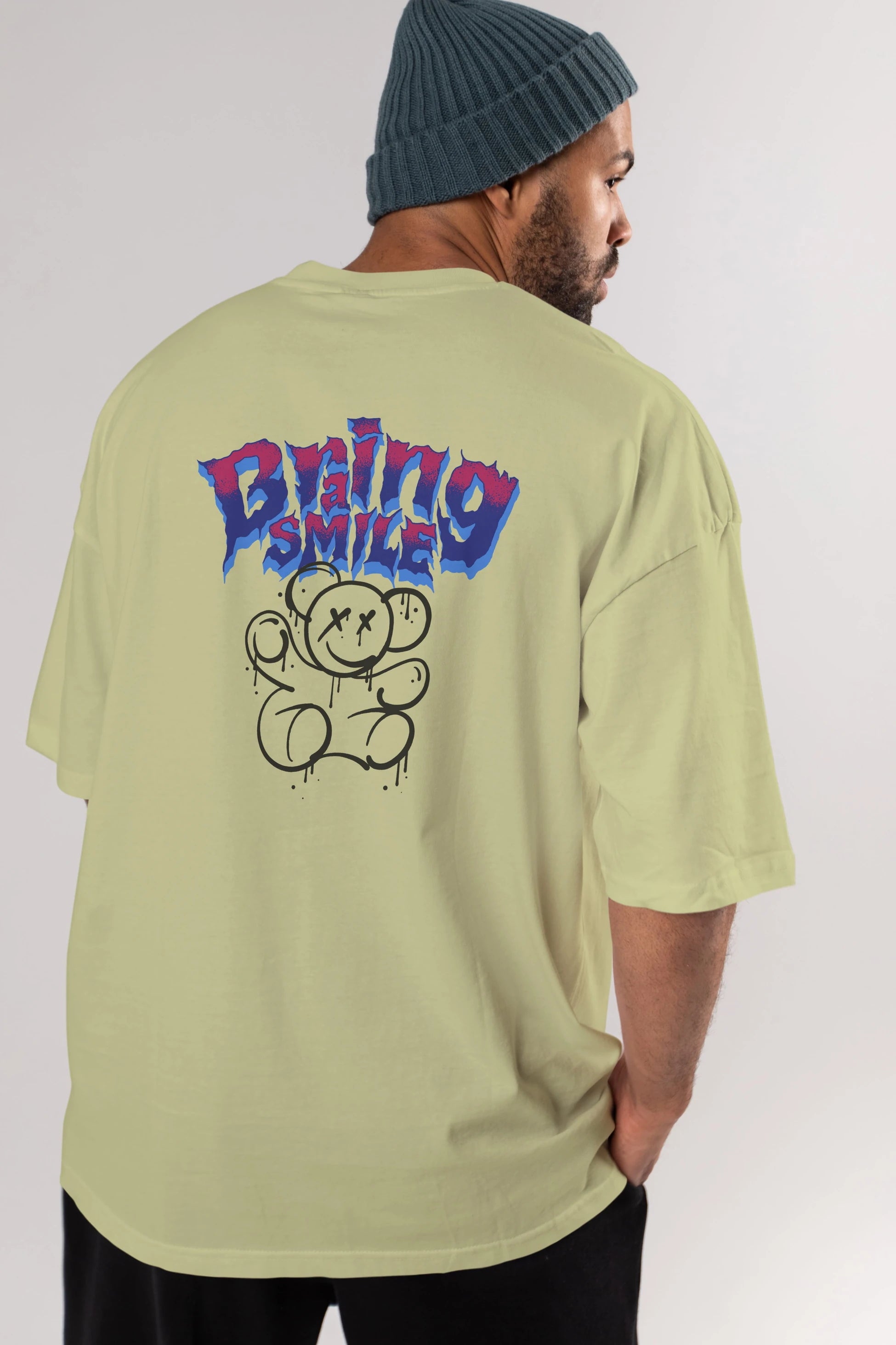 Teddy Bear Braing Smile Arka Baskılı Oversize t-shirt Erkek Kadın Unisex