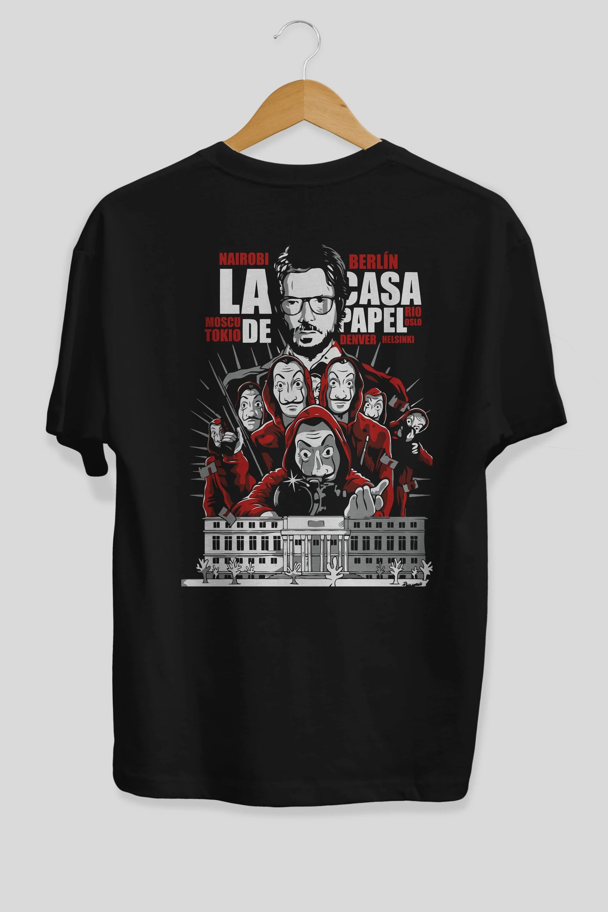 La Casa De Papel (2) Arka Baskılı Oversize t-shirt Erkek Kadın Unisex %100 Pamuk Bisiklet Yaka tişort