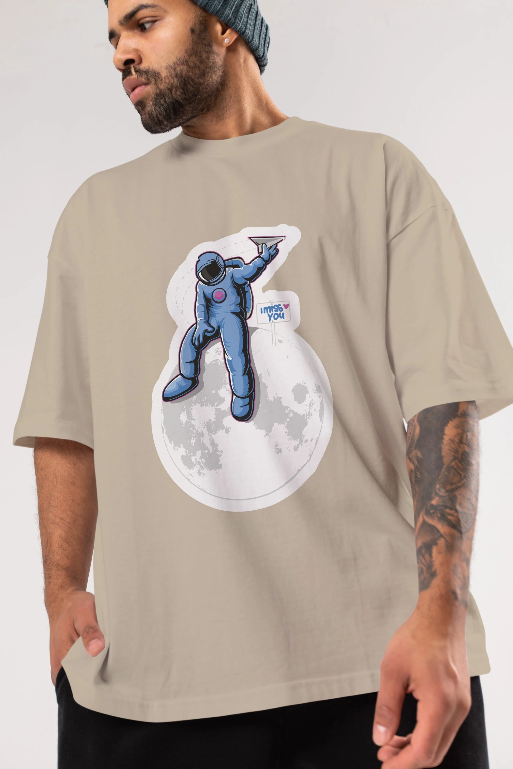 Astro Missing Earth Sticker Ön Baskılı Oversize t-shirt Erkek Kadın Unisex