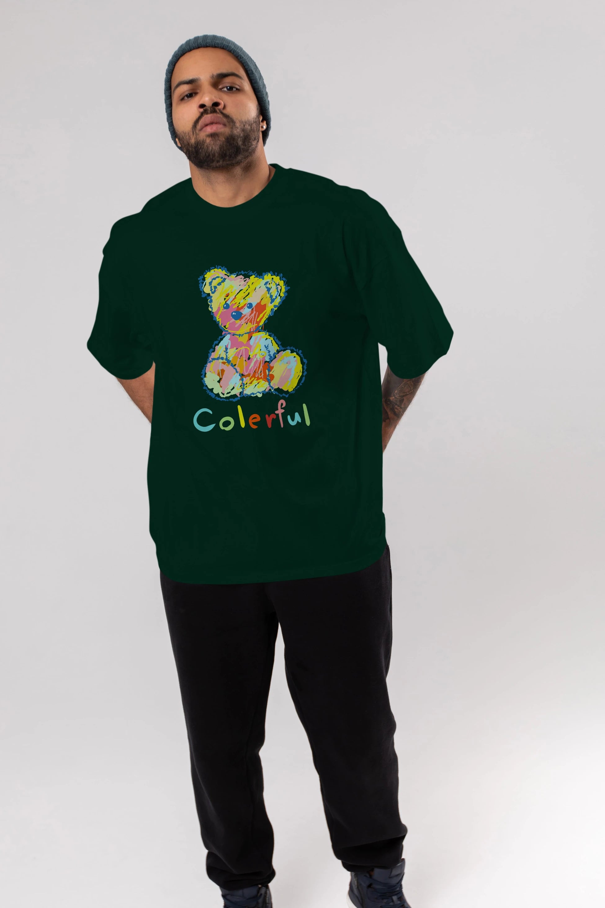 Colerful Bear Ön Baskılı Oversize t-shirt Erkek Kadın Unisex