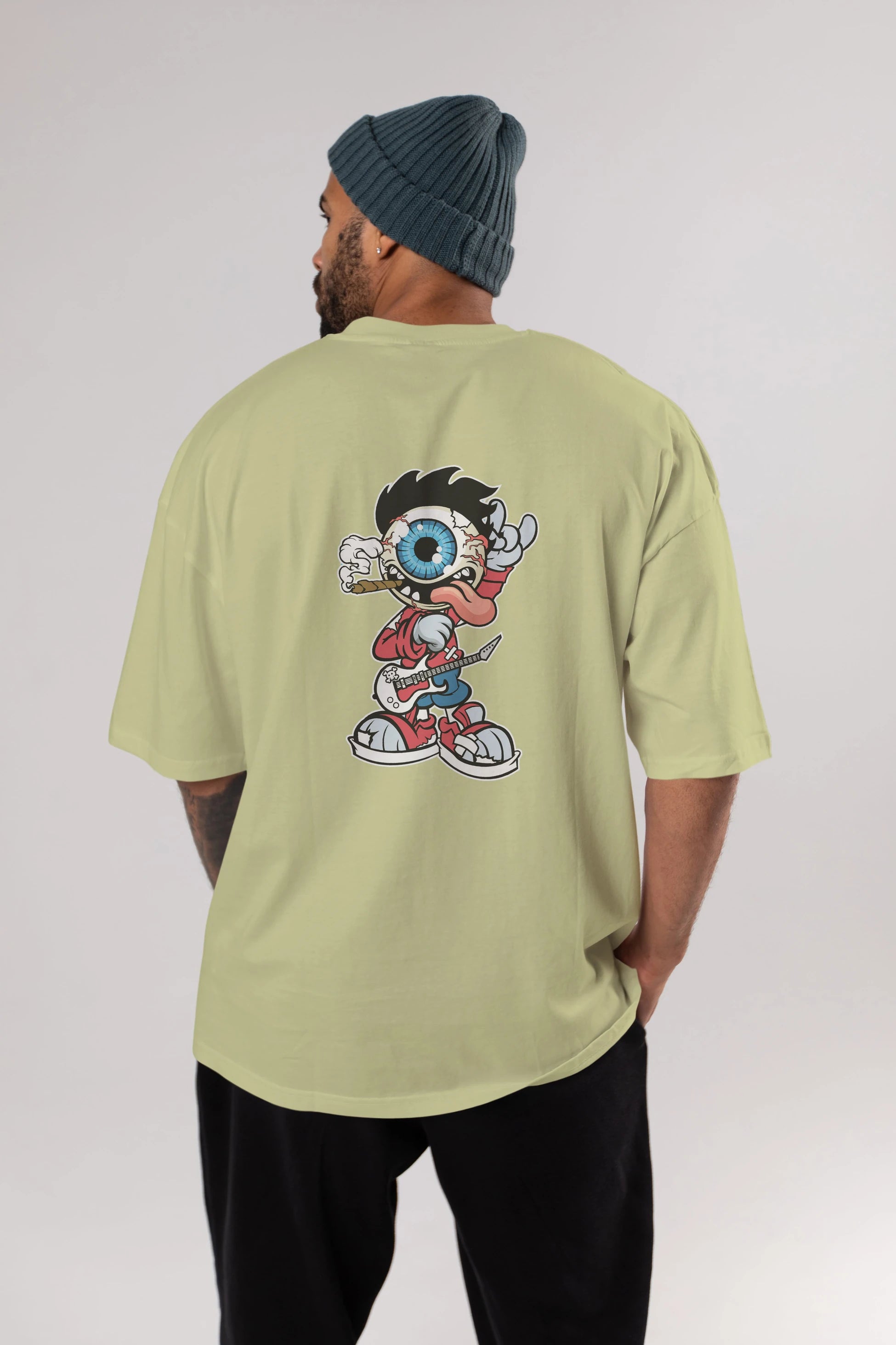 Eyeball Rockstar Arka Baskılı Oversize t-shirt Erkek Kadın Unisex %100 Pamuk tişort