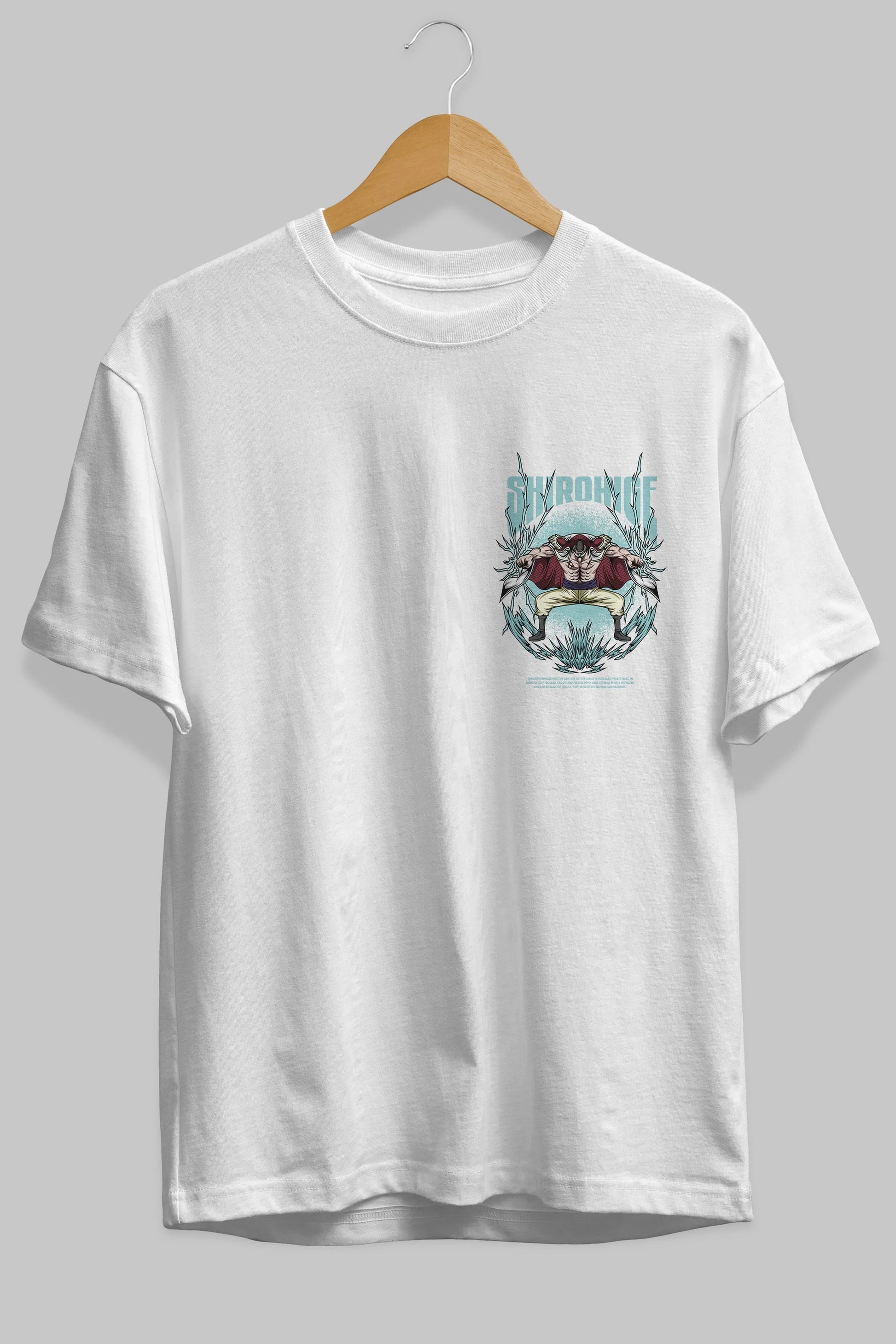 Shirohige Ön Sol Baskılı Oversize t-shirt Erkek Kadın Unisex %100 Pamuk Bisiklet Yaka tişort