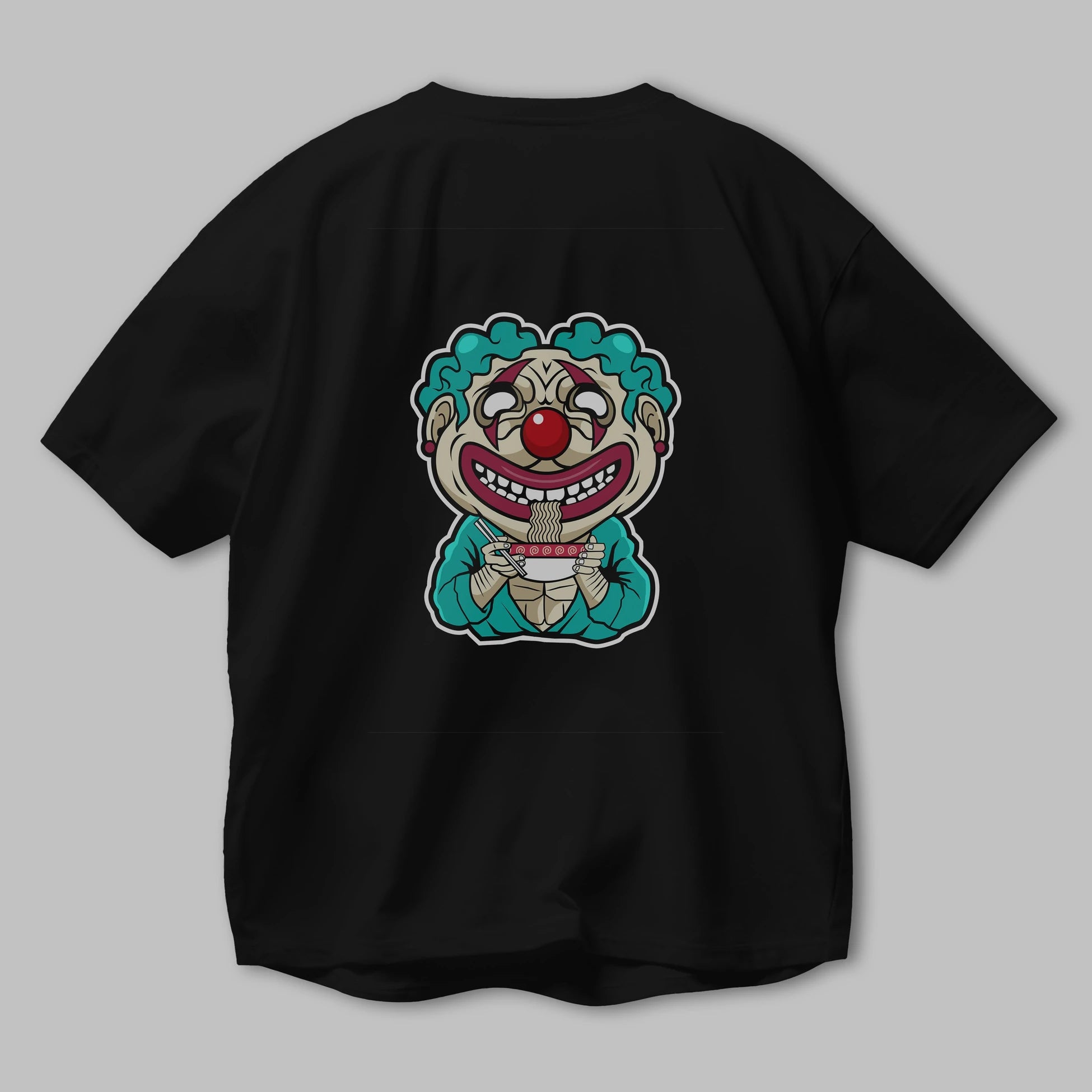 Clown Ramen Arka Baskılı Oversize t-shirt Erkek Kadın Unisex %100 Pamuk tişort