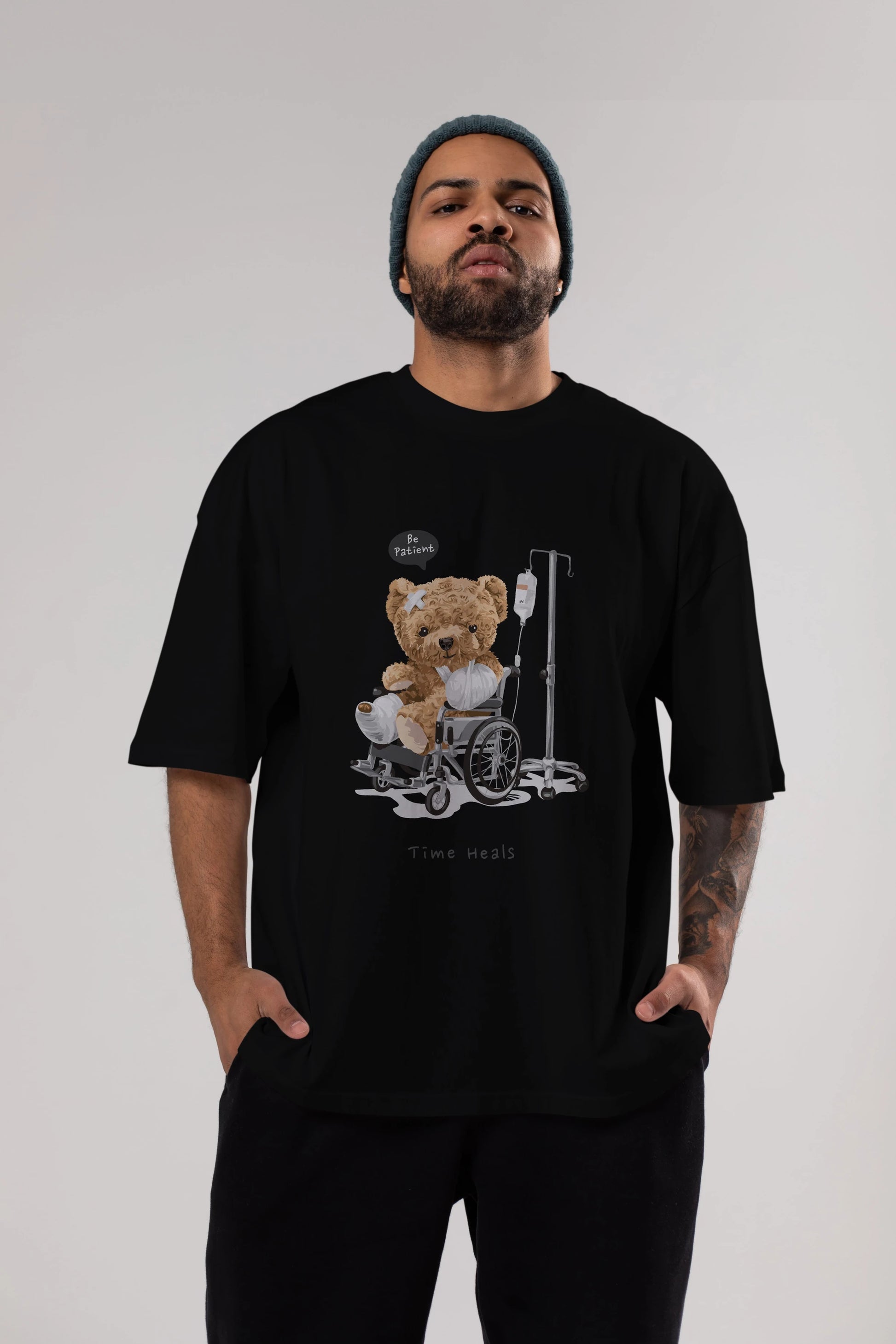 Teddy Bear Time Heals Ön Baskılı Oversize t-shirt Erkek Kadın Unisex %100 Pamuk