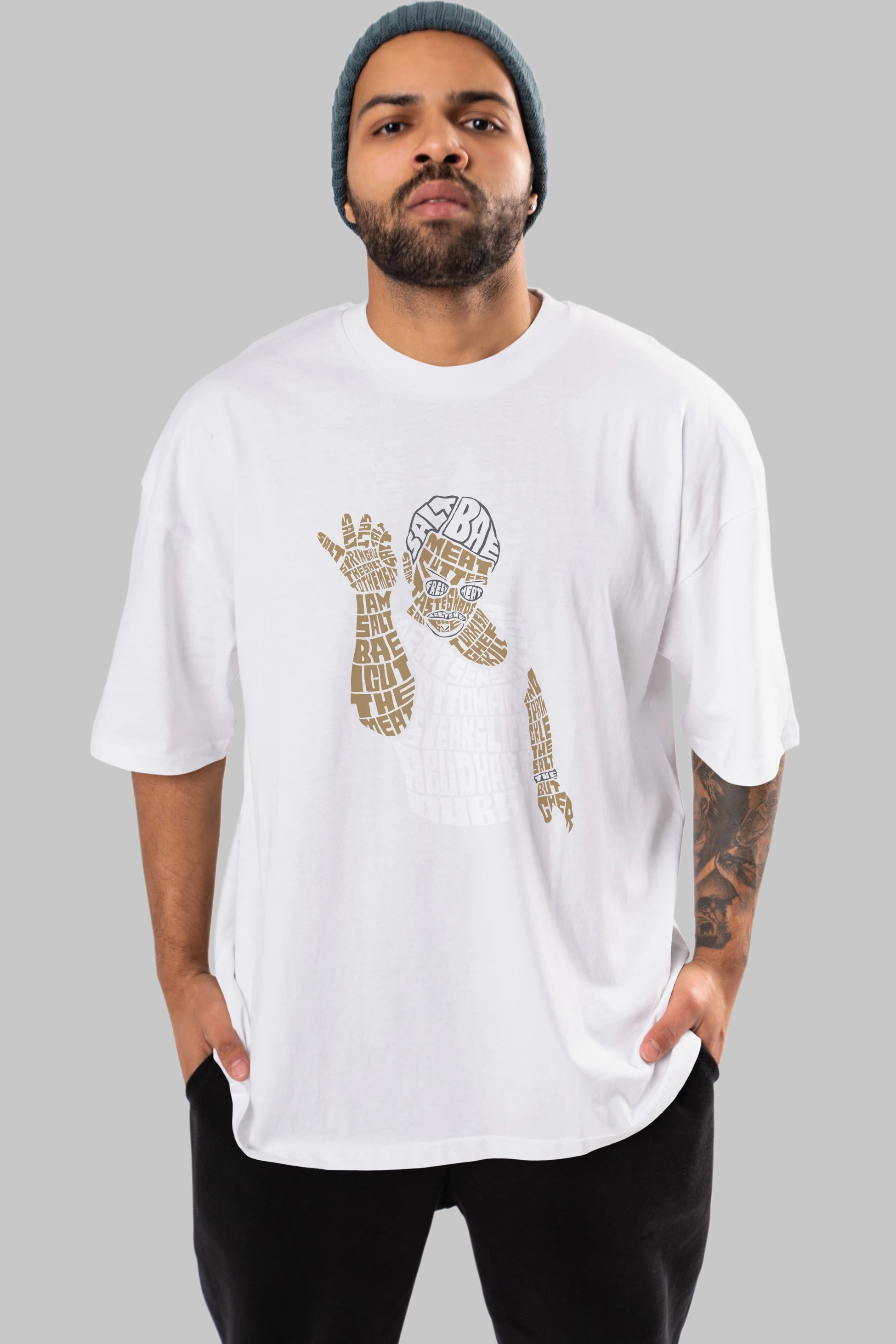 Salt Bae Ön Baskılı Oversize t-shirt %100 pamuk Erkek Kadın Unisex