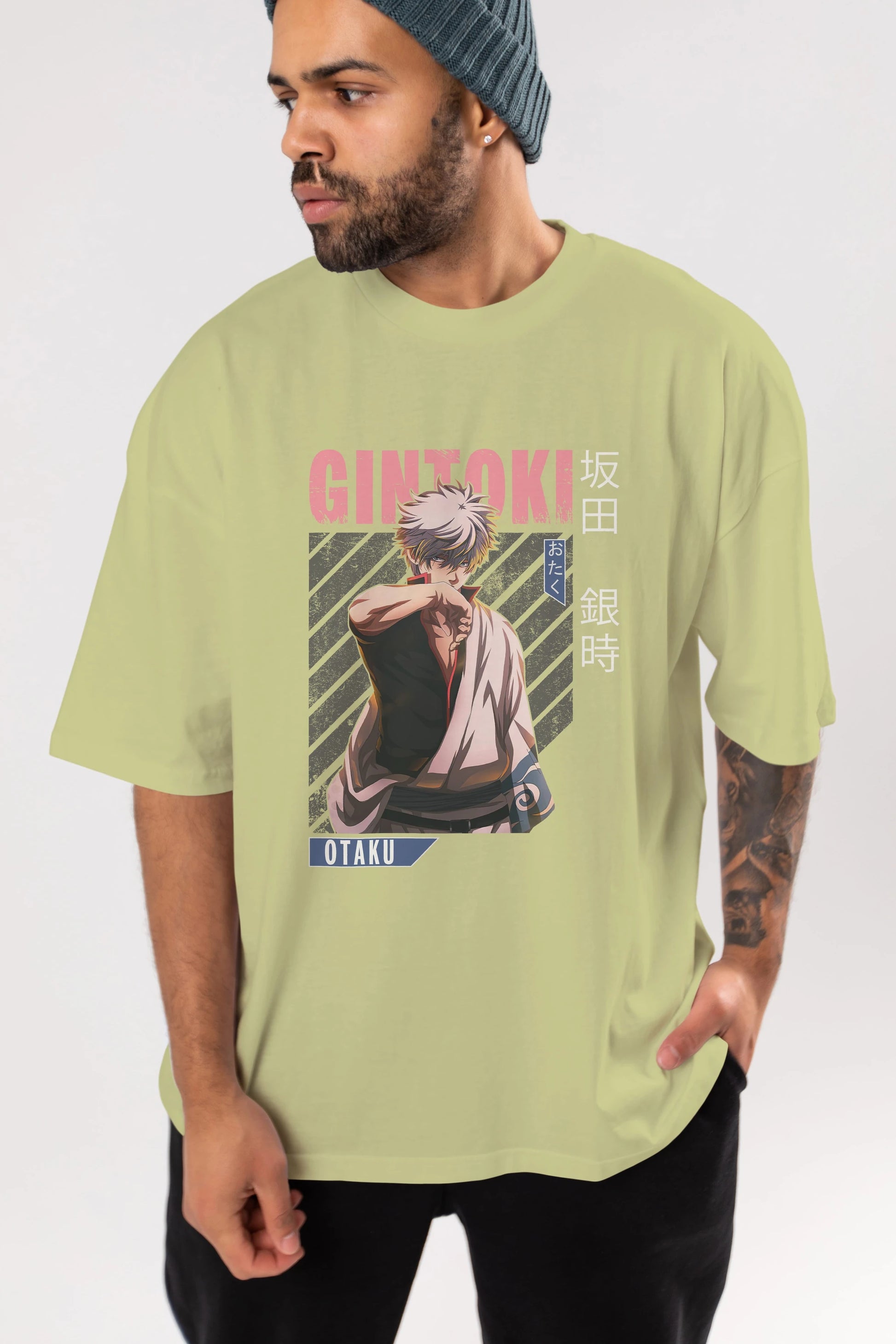 Gintoki Sakata Anime Ön Baskılı Oversize t-shirt %100 pamuk Erkek Kadın Unisex
