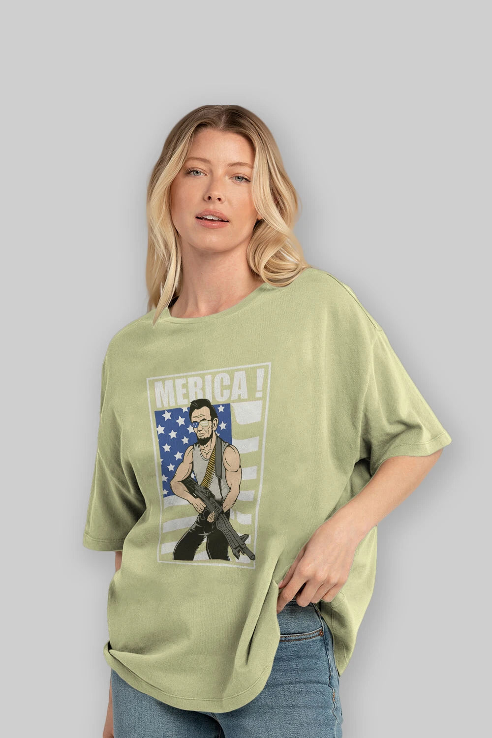 Lincoln Rambo Ön Baskılı Oversize t-shirt Erkek Kadın Unisex %100 Pamuk tişort