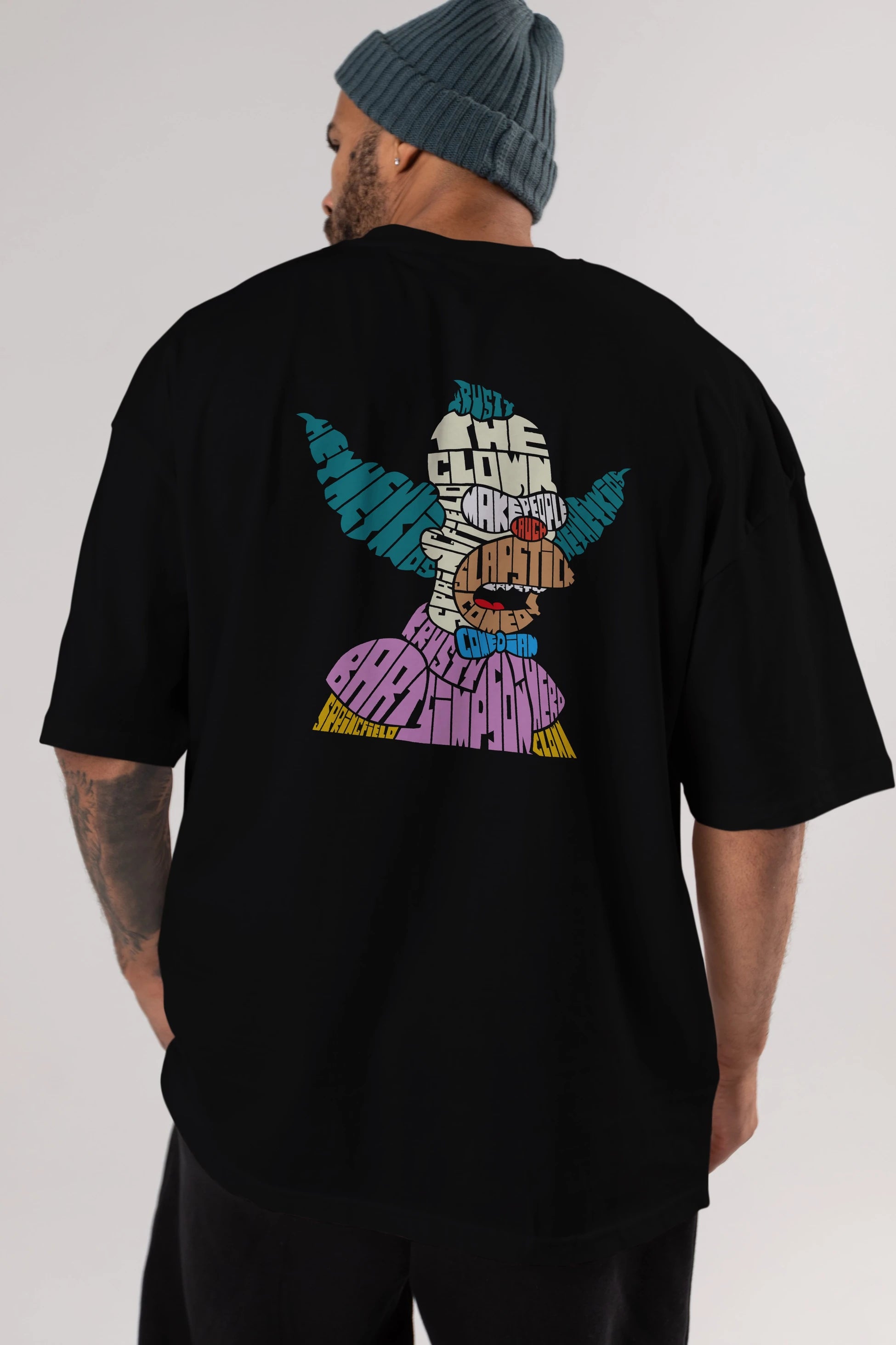 Krusty Clown Arka Baskılı Oversize t-shirt %100 pamuk Erkek Kadın Unisex