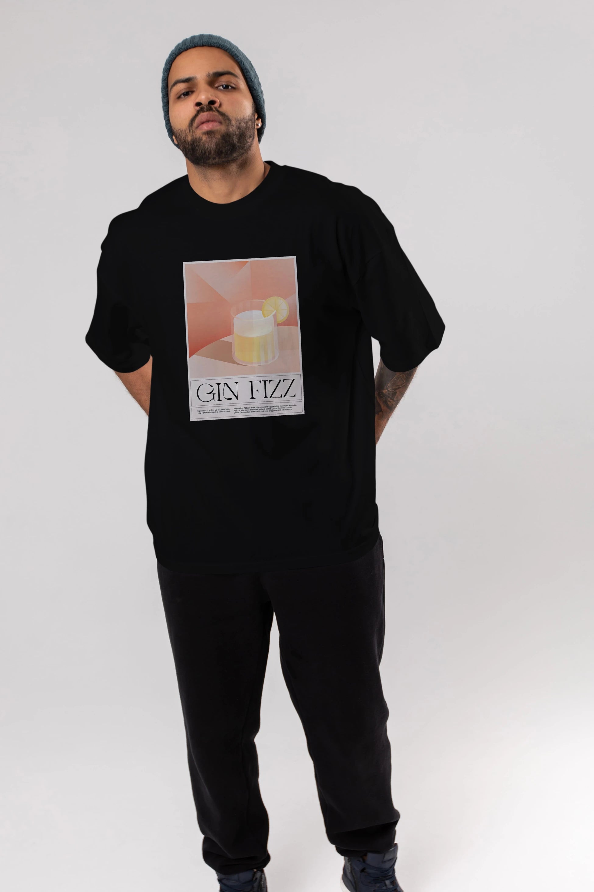 Gin Fizz Ön Baskılı Oversize t-shirt Erkek Kadın Unisex %100 Pamuk Bisiklet Yaka tişort