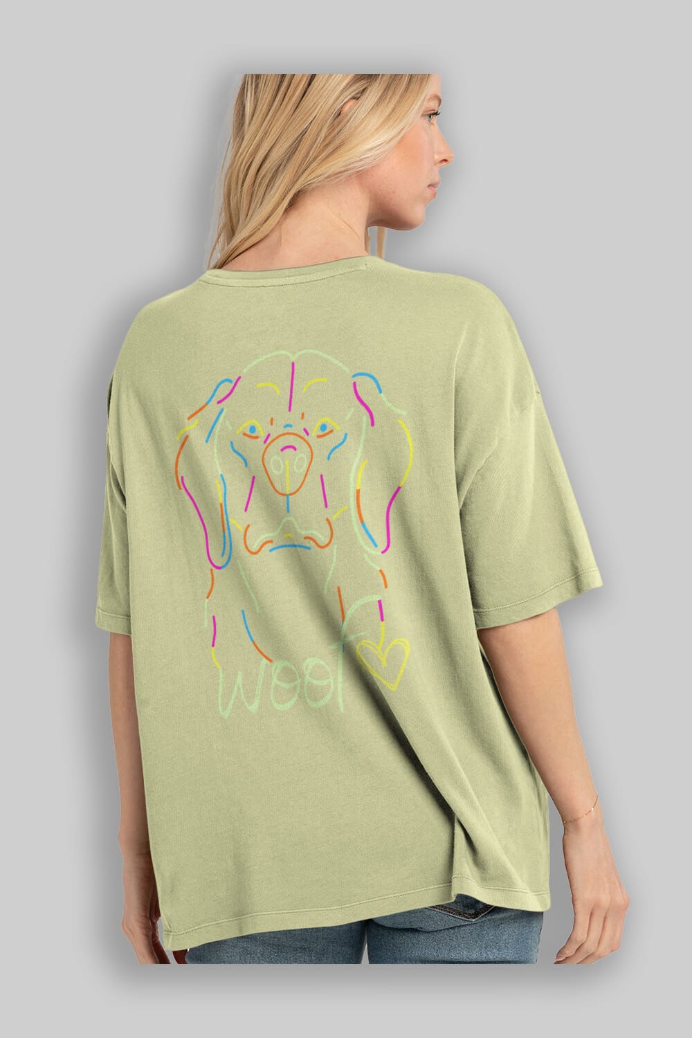 Neon Dog Arka Baskılı Oversize t-shirt Erkek Kadın Unisex