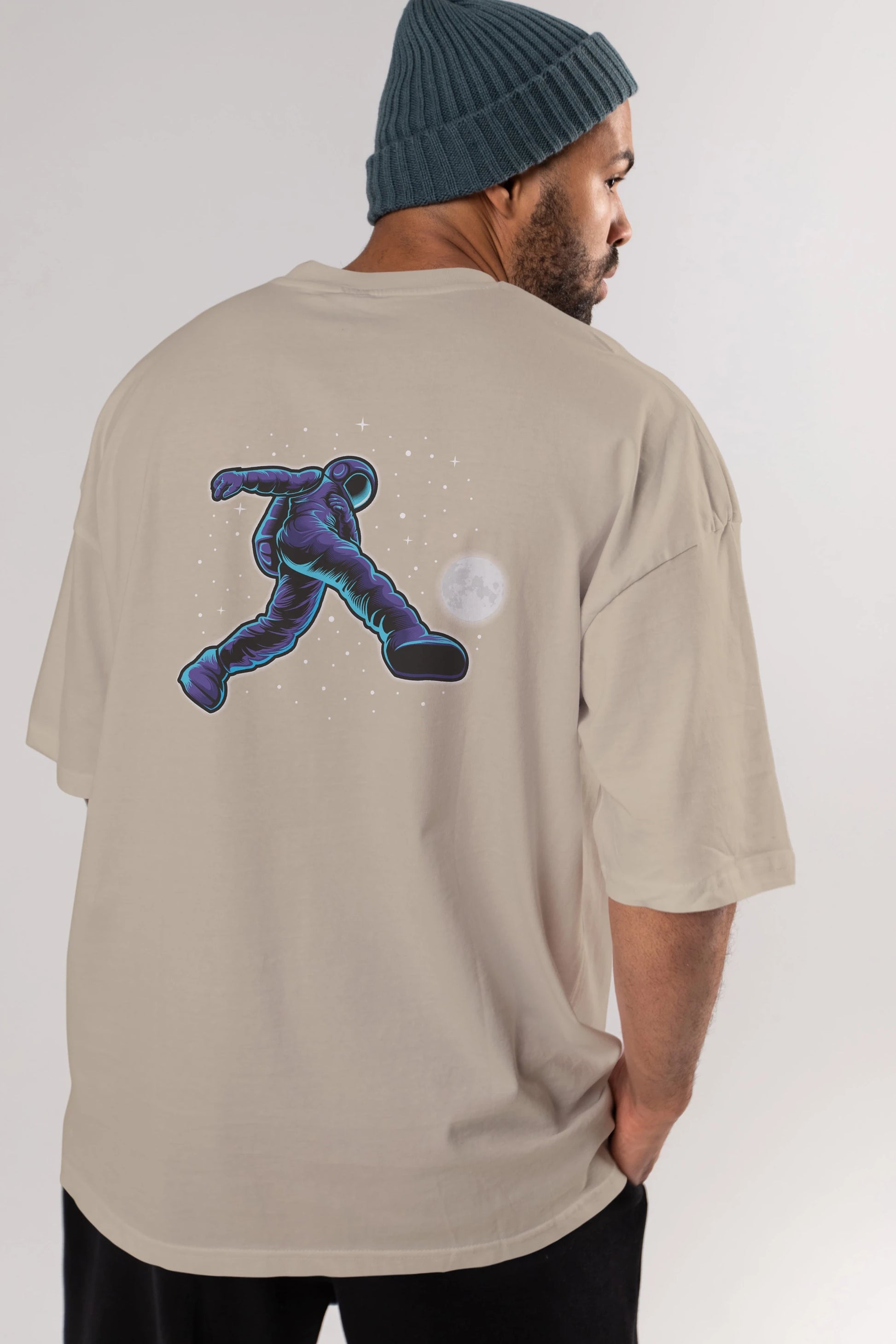 Astroball in Space Arka Baskılı Oversize t-shirt Erkek Kadın Unisex