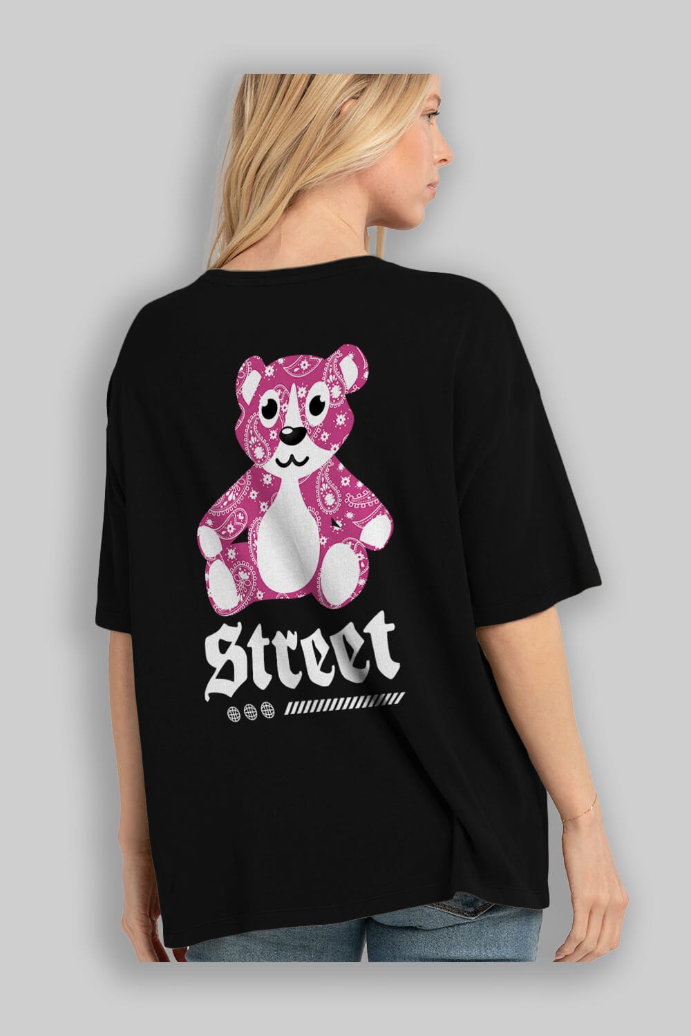 Street Bear Arka Baskılı Oversize t-shirt Erkek Kadın Unisex