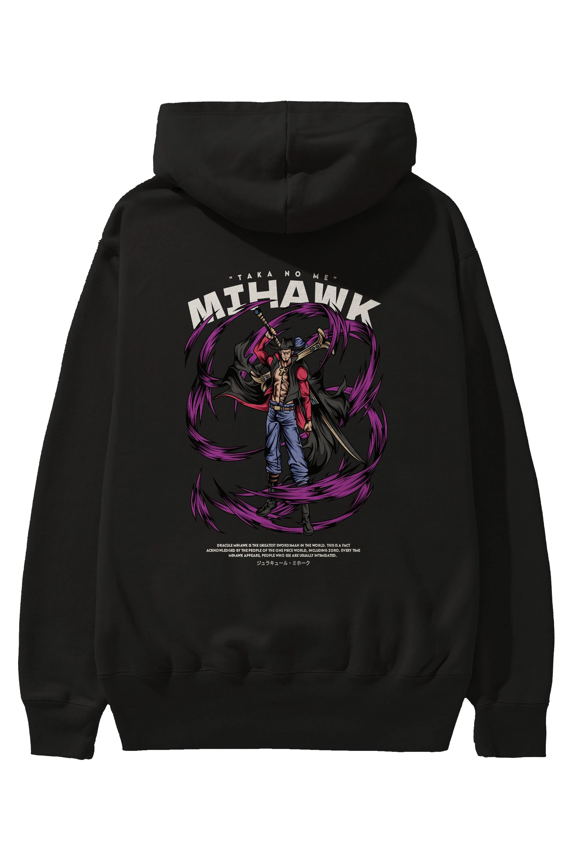 Mihawk Anime Arka Baskılı Hoodie Oversize Kapüşonlu Sweatshirt Erkek Kadın Unisex