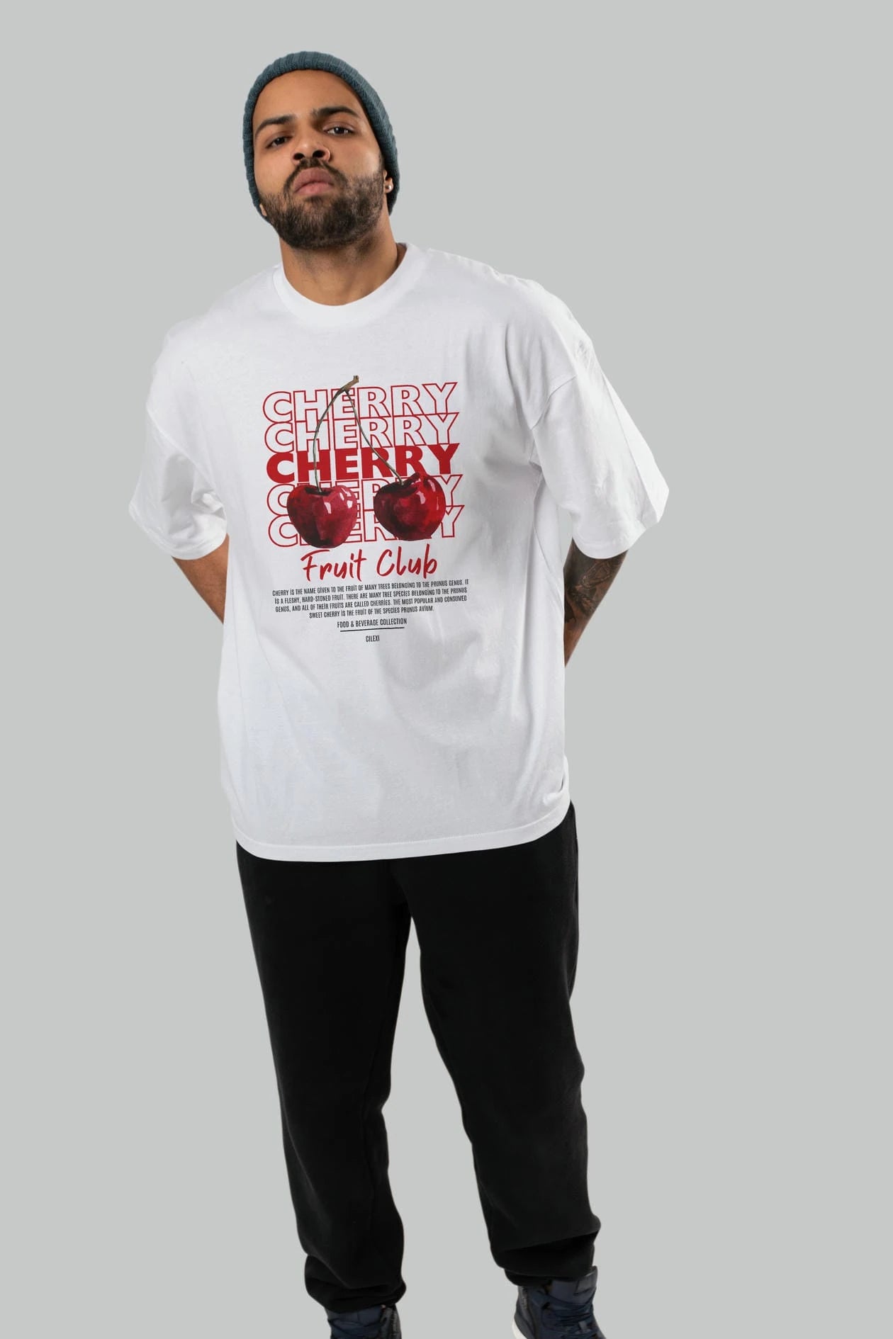 Cherry Ön Baskılı Oversize t-shirt Erkek Kadın Pamuk Bisiklet Yaka tişort