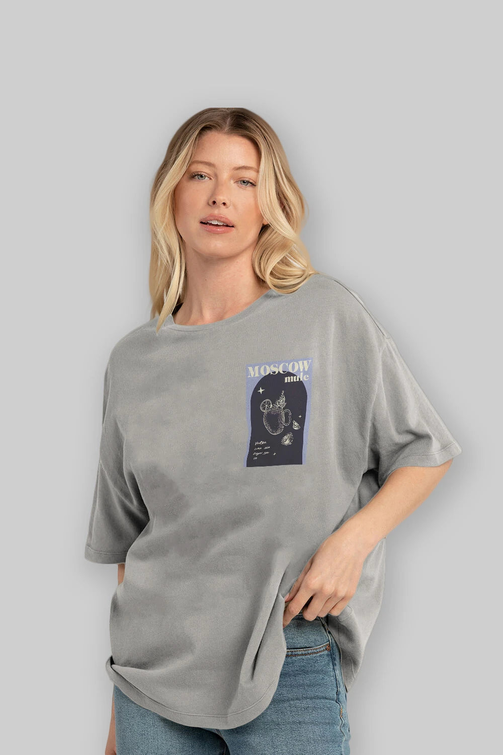 Moscow Mule Ön Sol Baskılı Oversize t-shirt Erkek Kadın Unisex %100 Pamuk Bisiklet Yaka tişort