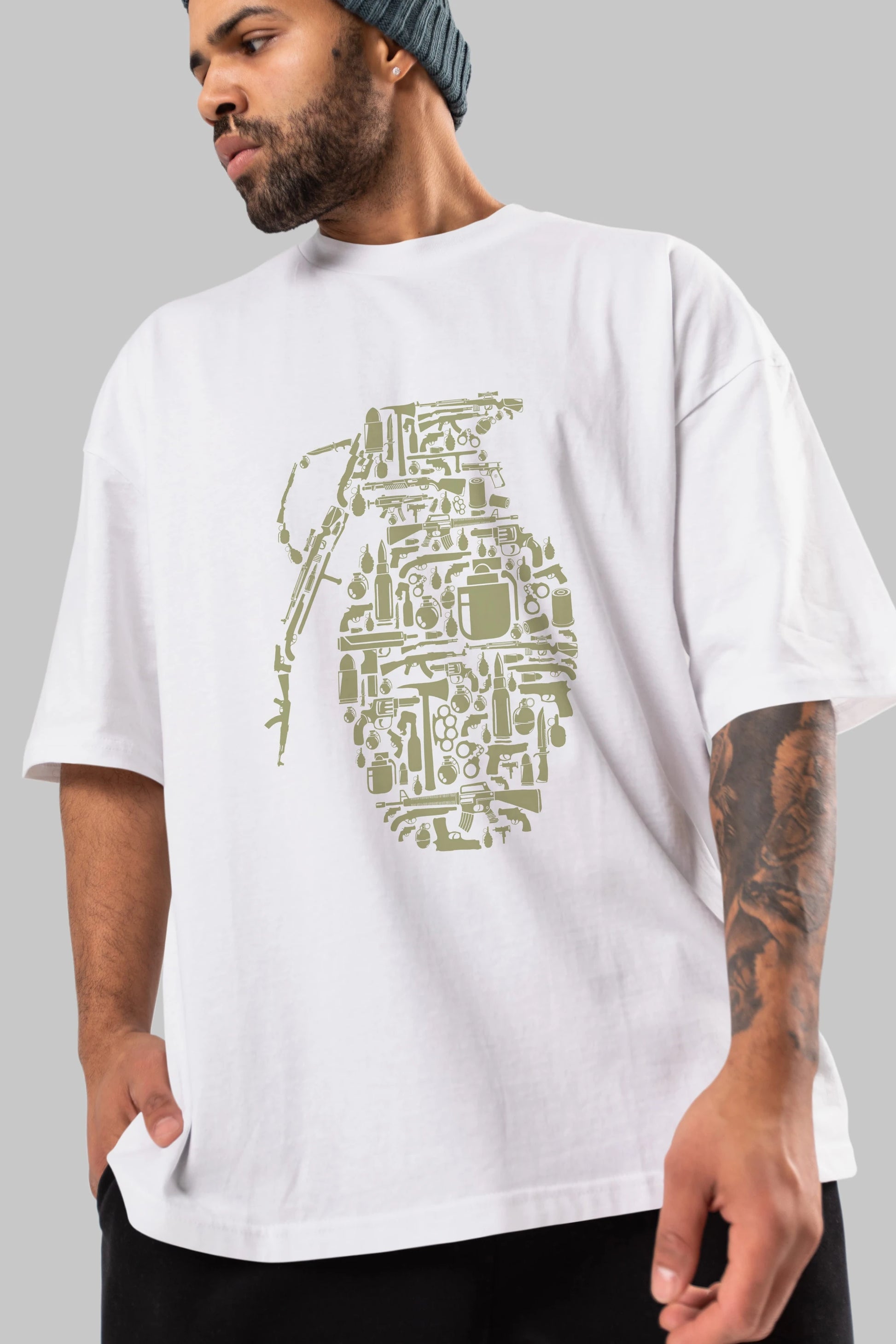 Grenade Ön Baskılı Oversize t-shirt %100 pamuk Erkek Kadın Unisex