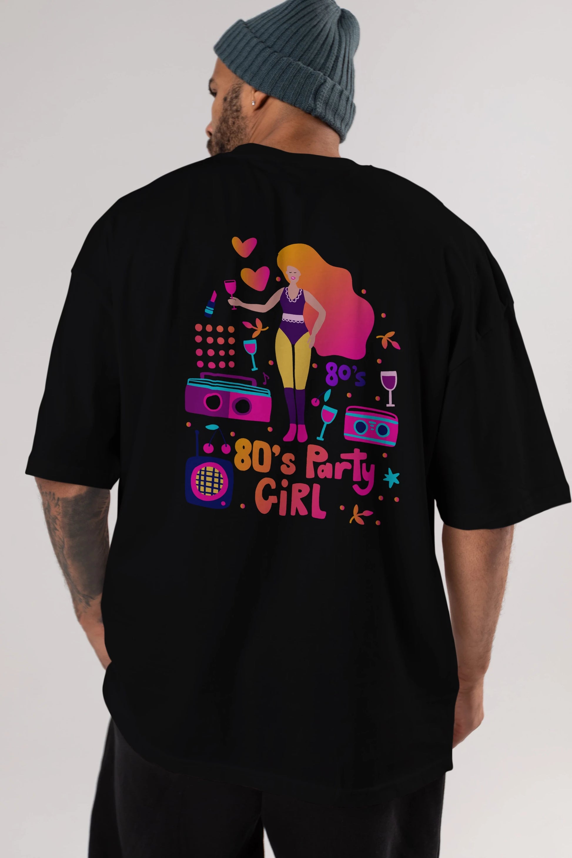 Retro Girl Party Arka Baskılı Oversize t-shirt Erkek Kadın Unisex