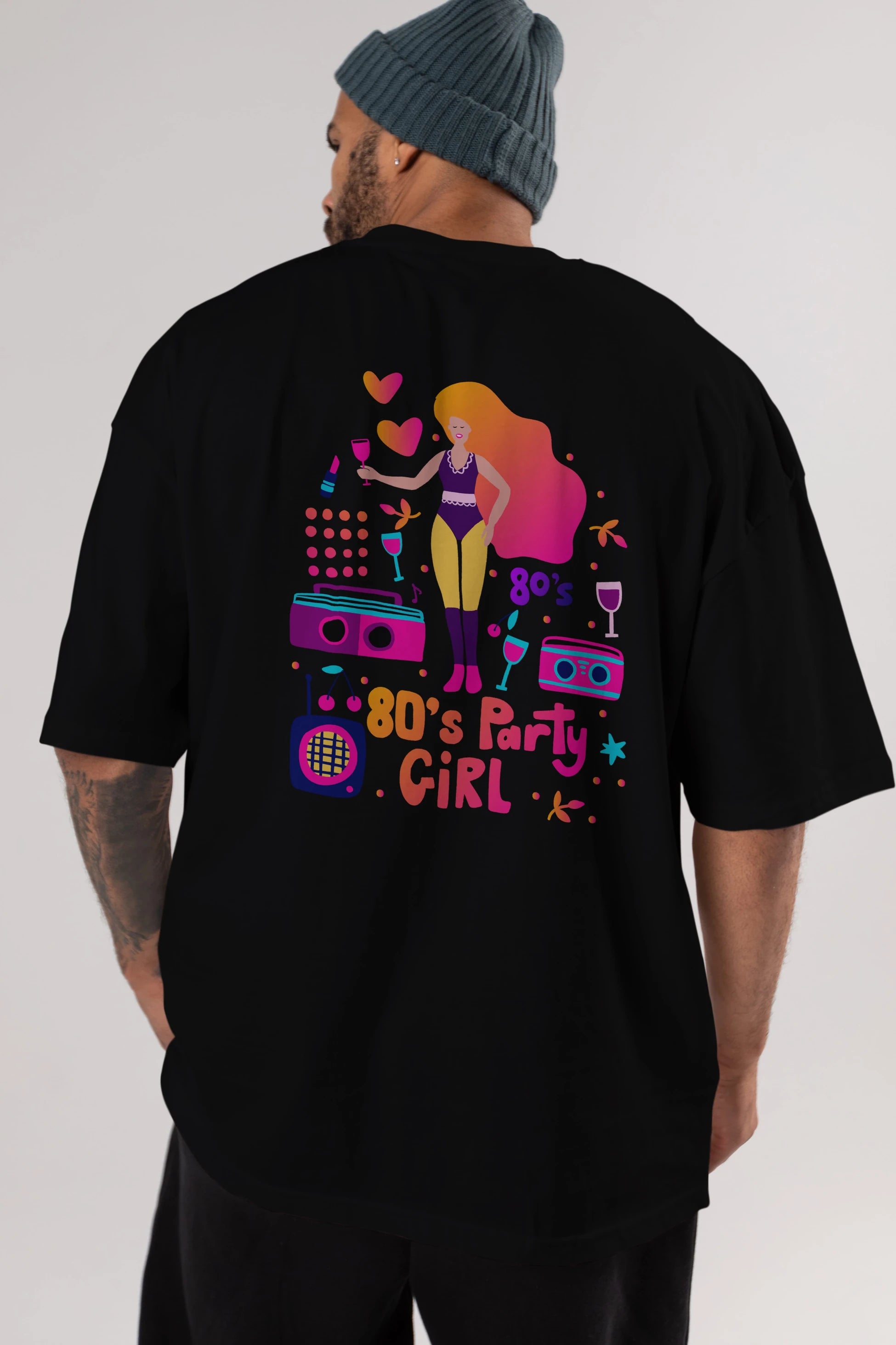 Retro Girl Party Arka Baskılı Oversize t-shirt Erkek Kadın Unisex
