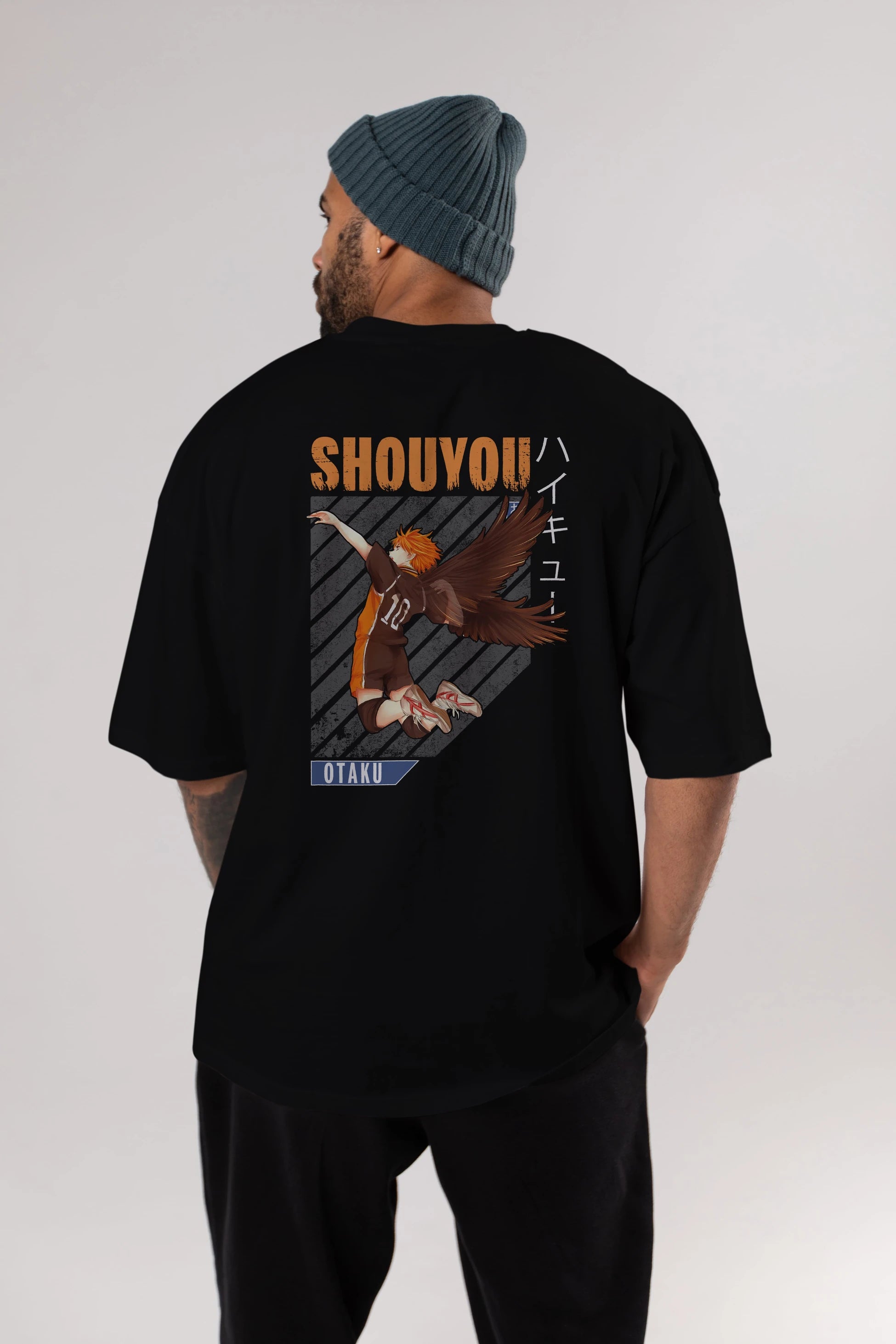 Shouyou Hinata 10 Anime Arka Baskılı Oversize t-shirt Erkek Kadın Unisex