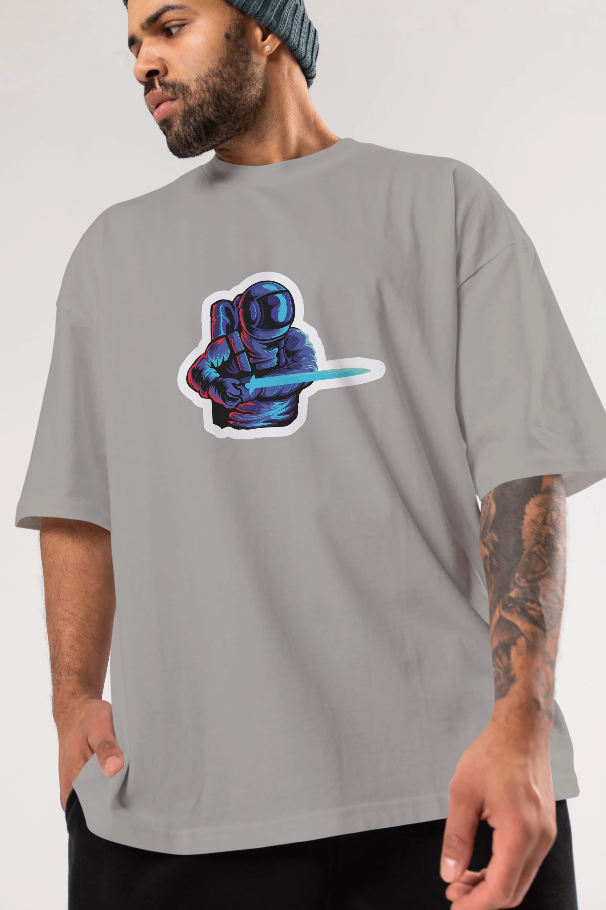 Astro Knight Sticker Ön Baskılı Oversize t-shirt Erkek Kadın Unisex