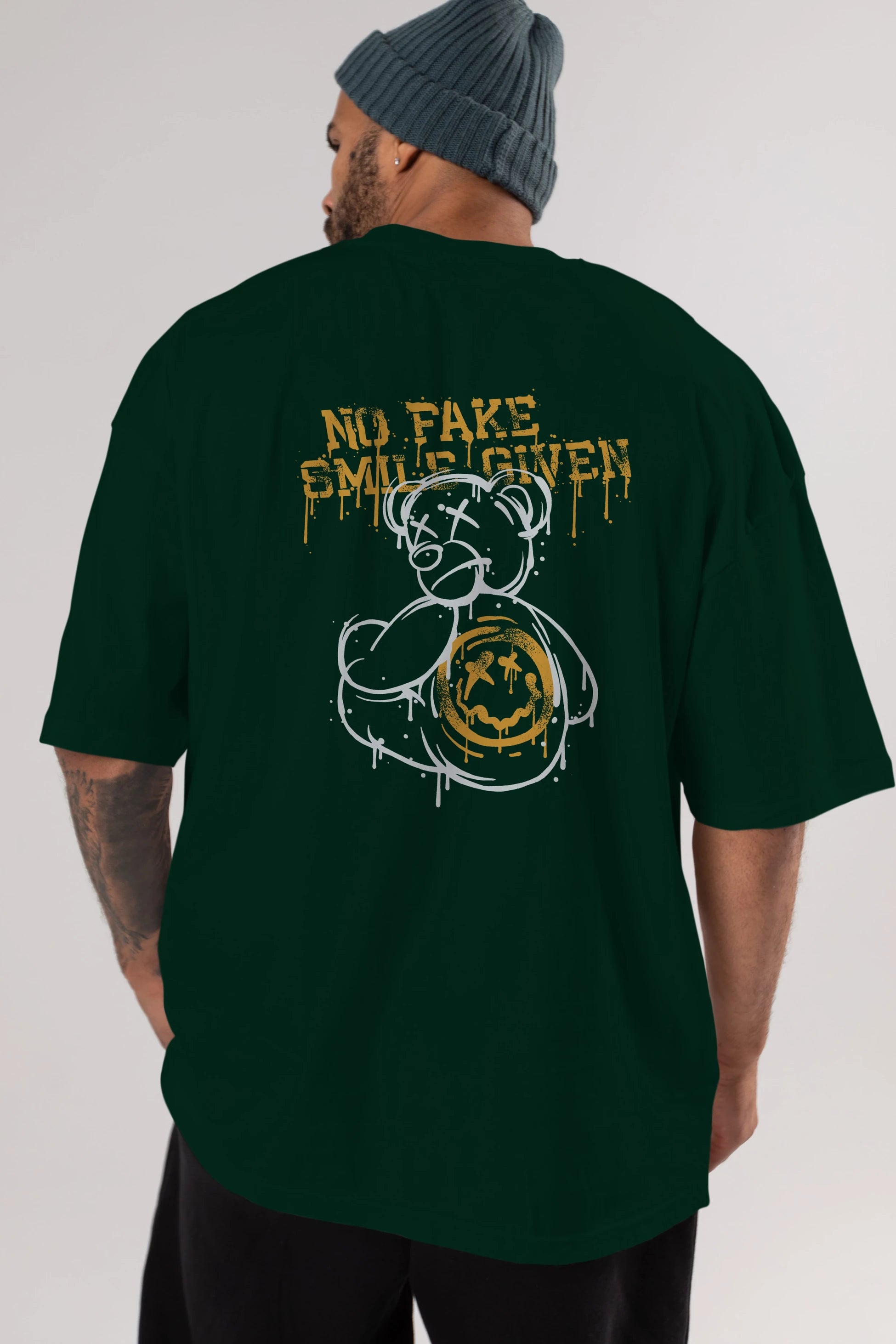 No Fake Smile Given Bear Arka Baskılı Oversize t-shirt Erkek Kadın Unisex