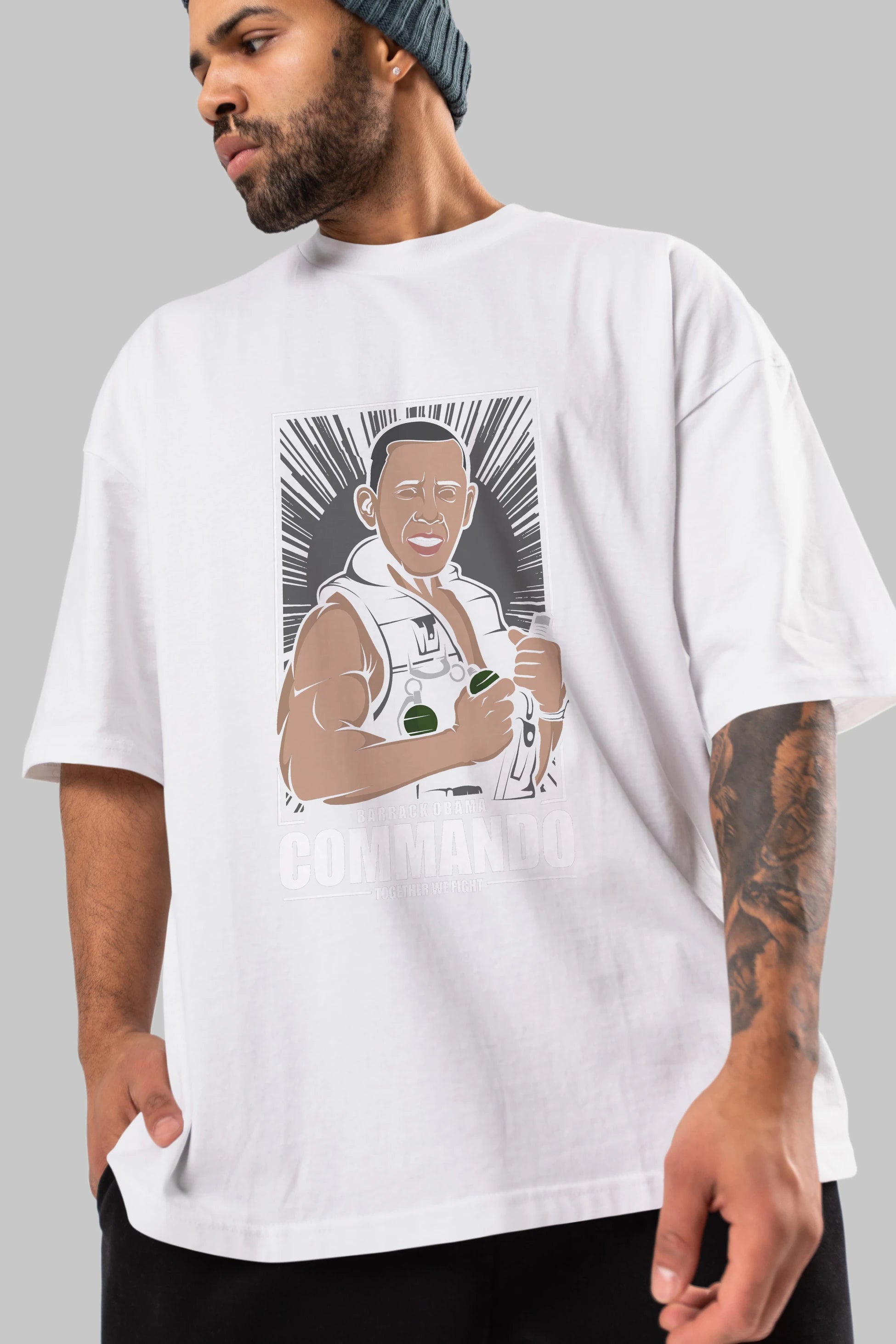 Obama Commando Ön Baskılı Oversize t-shirt Erkek Kadın Unisex %100 Pamuk tişort
