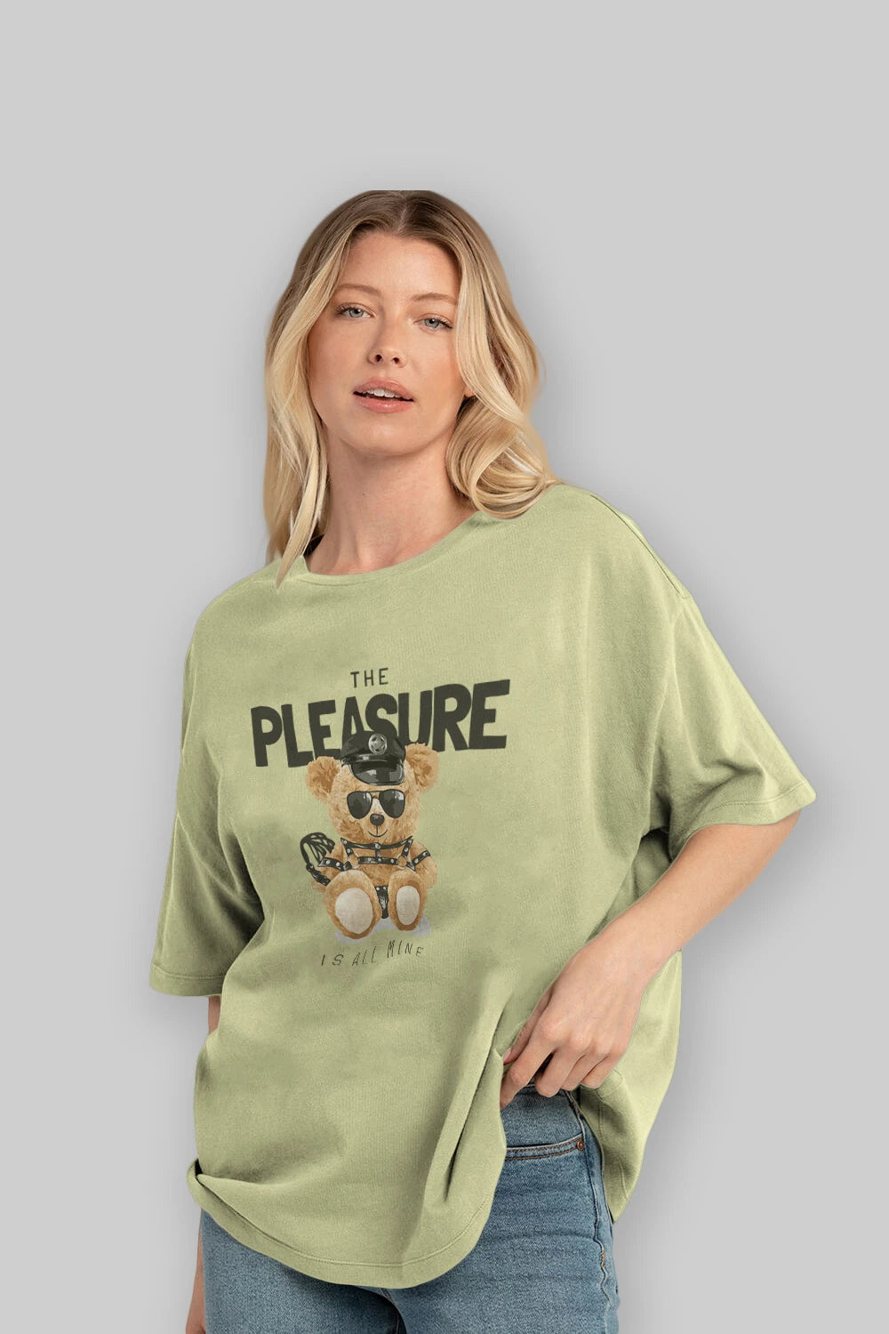 Teddy Bear The Pleasure Ön Baskılı Oversize t-shirt Erkek Kadın Unisex %100 Pamuk