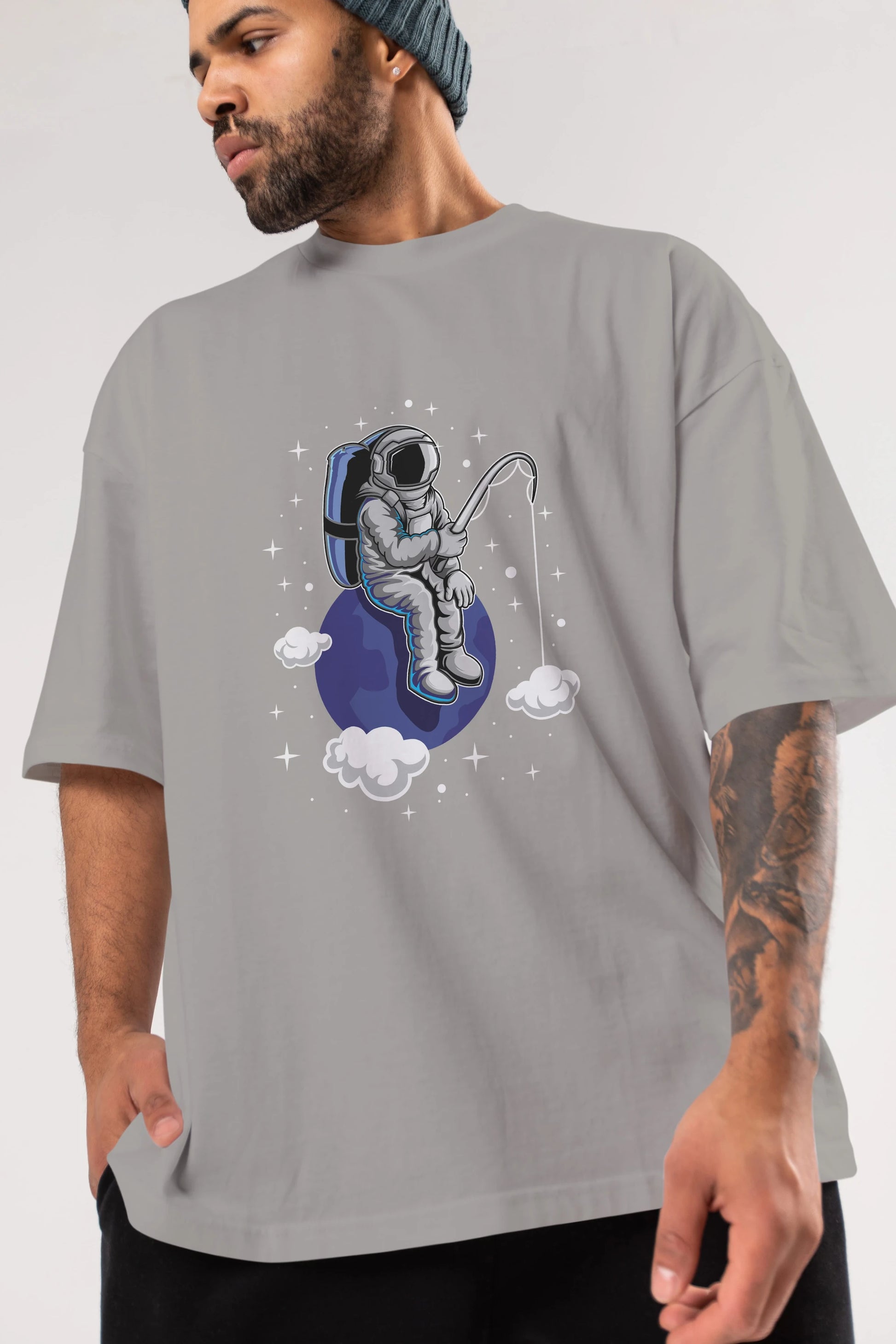 Astronaut Fishing (2) Ön Baskılı Oversize t-shirt Erkek Kadın Unisex