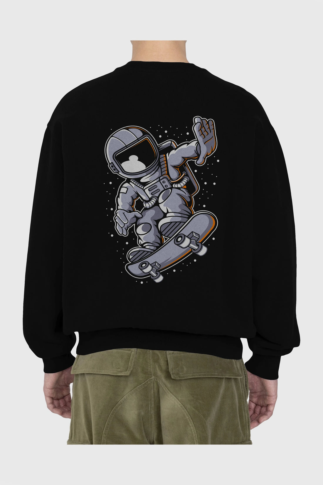 Astronaut Skateboard Arka Baskılı Oversize Sweatshirt Erkek Kadın Unisex