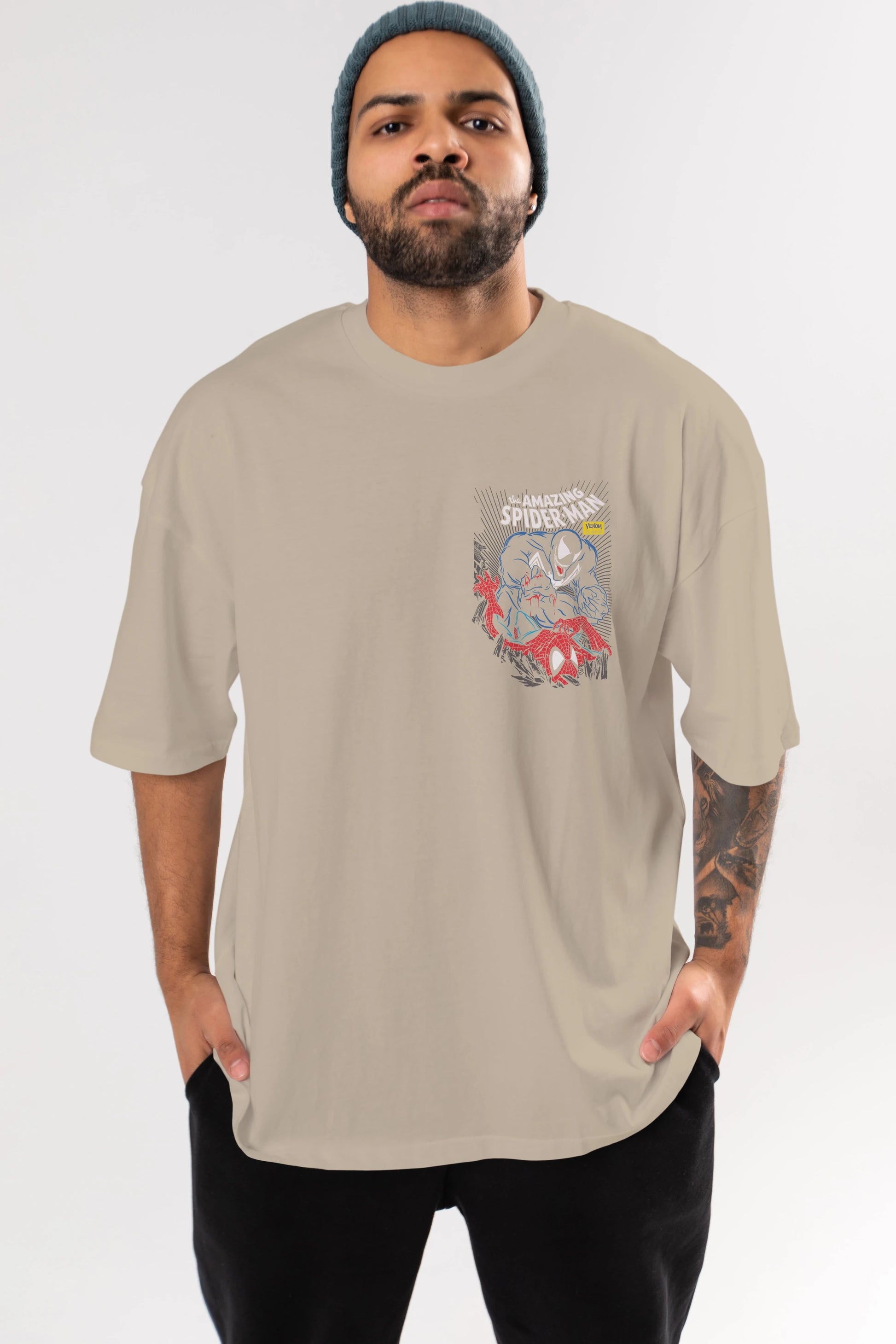 Venom (19) Ön Sol Baskılı Oversize t-shirt Erkek Kadın Unisex %100 Pamuk Bisiklet Yaka tişort