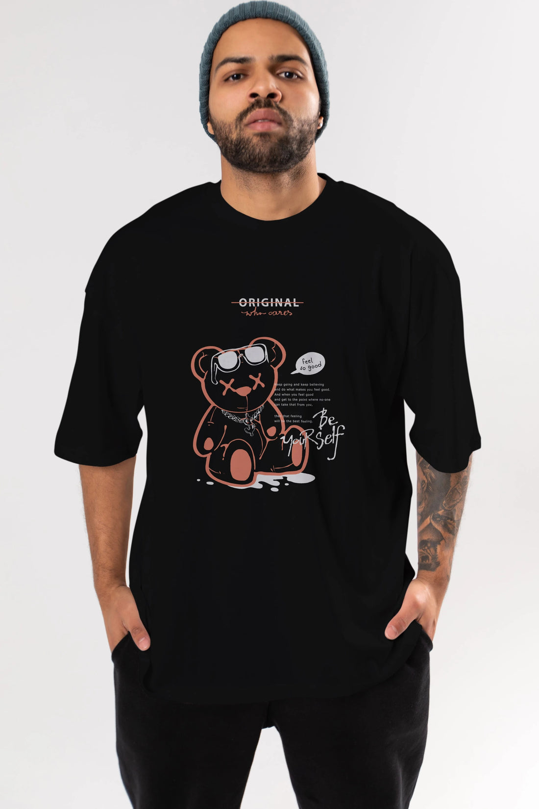 Feel So Good Bear Ön Baskılı Oversize t-shirt Erkek Kadın Unisex