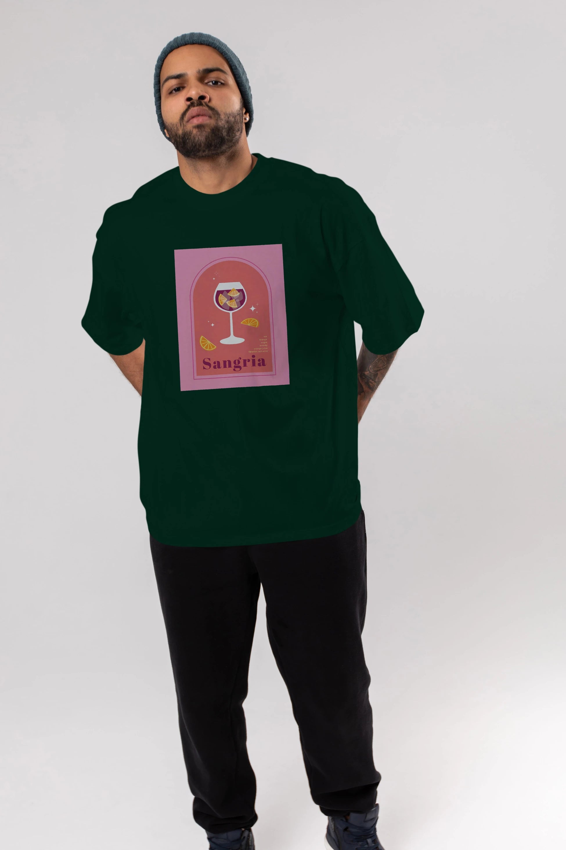 Sangria Ön Baskılı Oversize t-shirt Erkek Kadın Unisex %100 Pamuk Bisiklet Yaka tişort