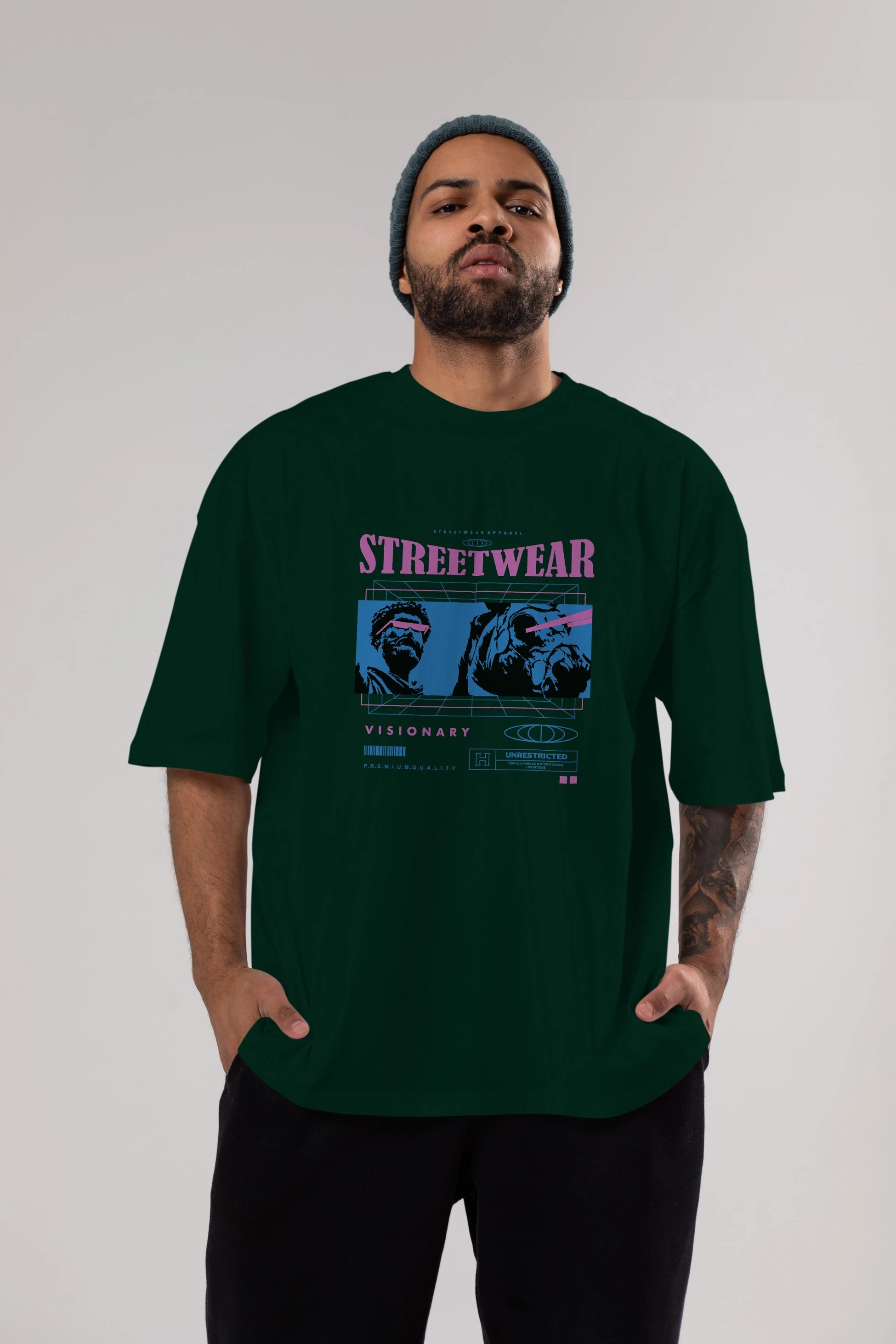Streetwear Visionary Ön Baskılı Oversize t-shirt Erkek Kadın Unisex