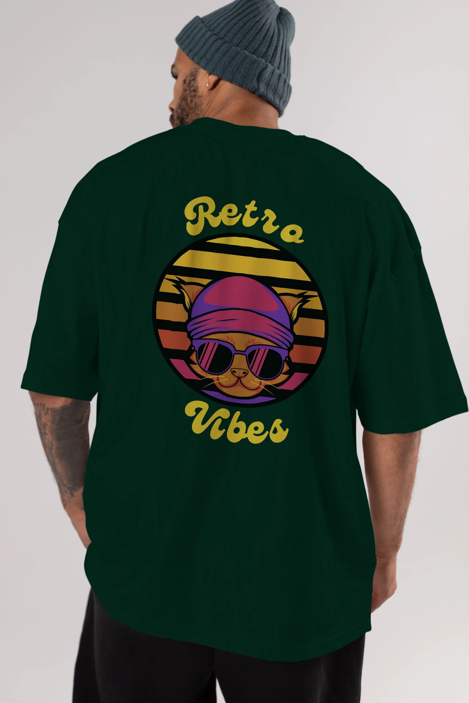 Cat Retro Vibes Arka Baskılı Oversize t-shirt Erkek Kadın Unisex