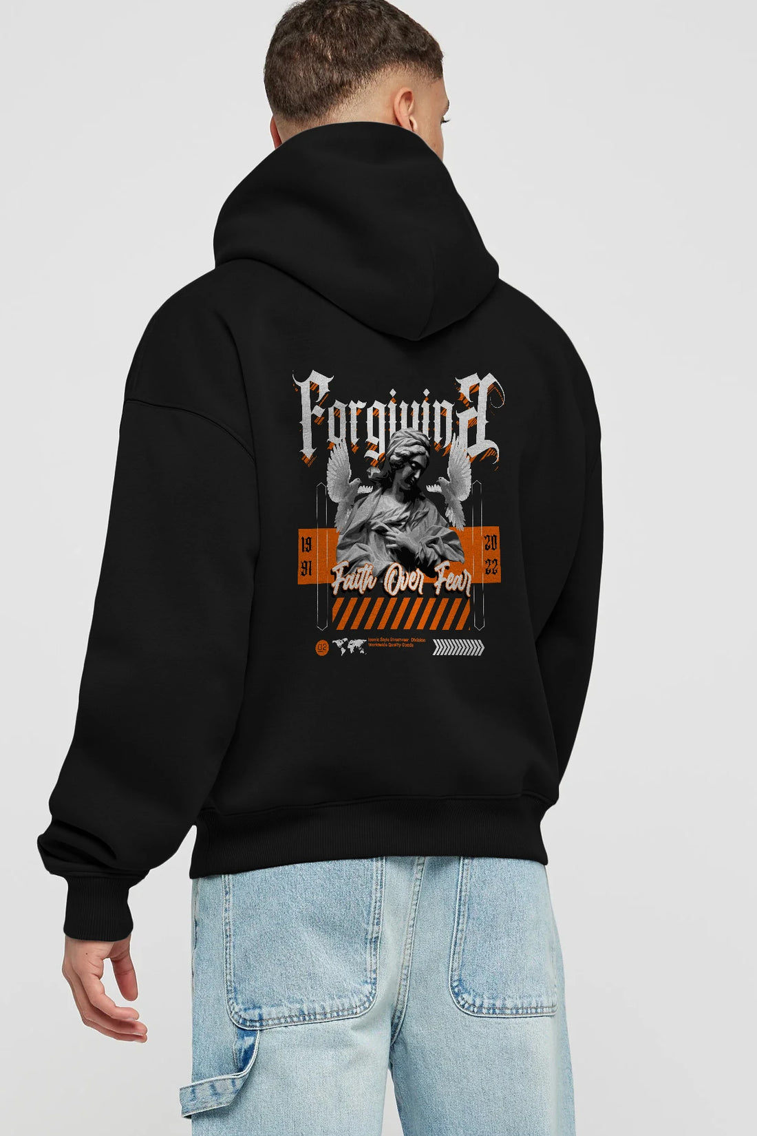 Faith Over Fear 2 Arka Baskılı Hoodie Oversize Kapüşonlu Sweatshirt Erkek Kadın Unisex