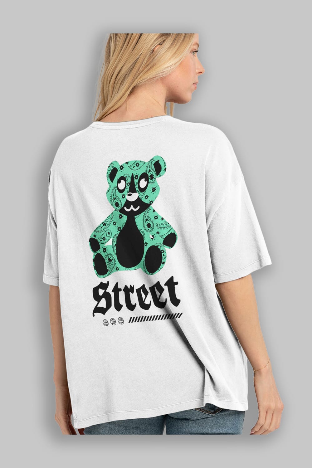 Street Bear Arka Baskılı Oversize t-shirt Erkek Kadın Unisex