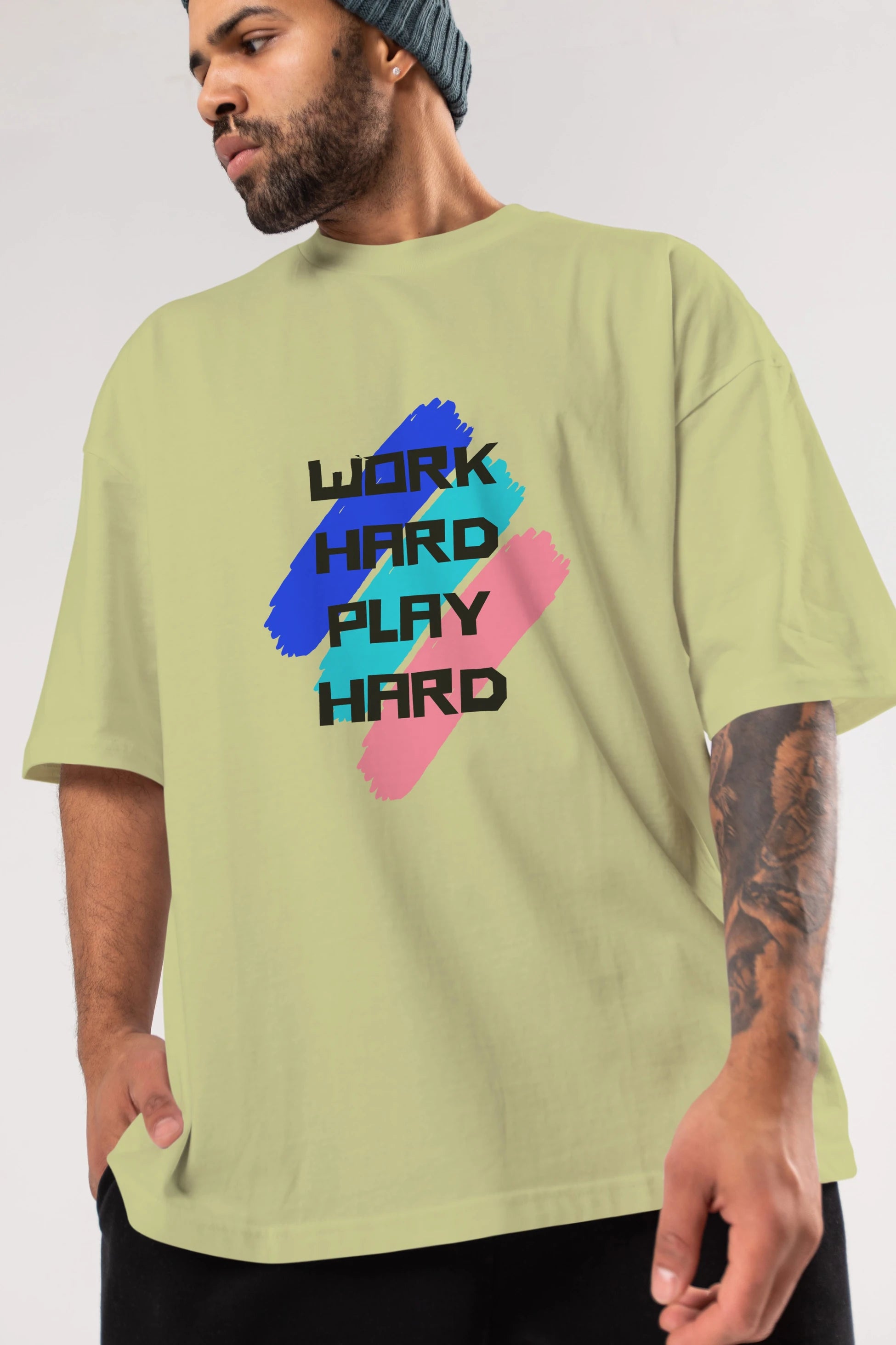Work Hard Play Hard 2 Ön Baskılı Oversize t-shirt Erkek Kadın Unisex