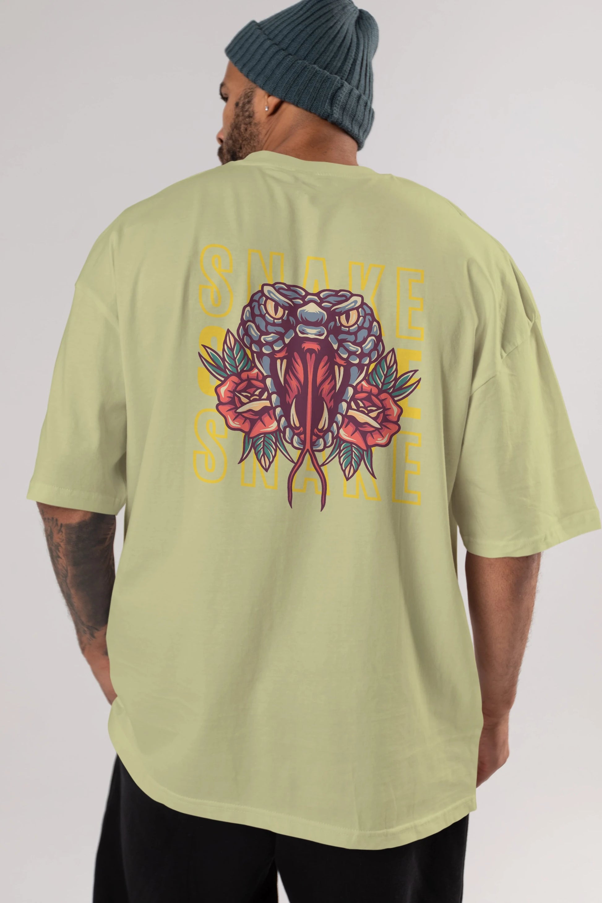 Snake Arka Baskılı Oversize t-shirt Erkek Kadın Unisex