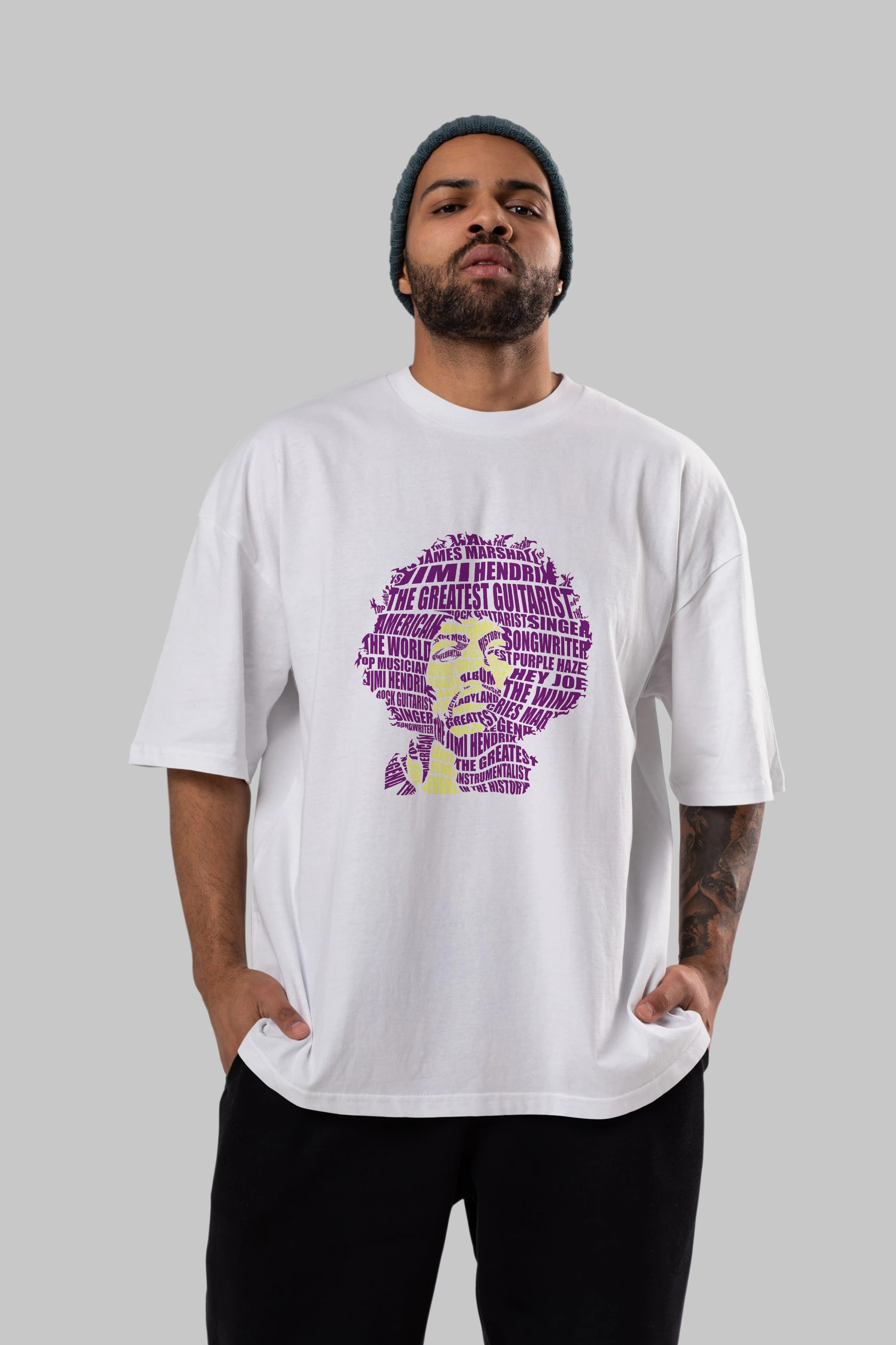 Jimmy Hendrix Calligram Ön Baskılı Oversize t-shirt %100 pamuk Erkek Kadın Unisex