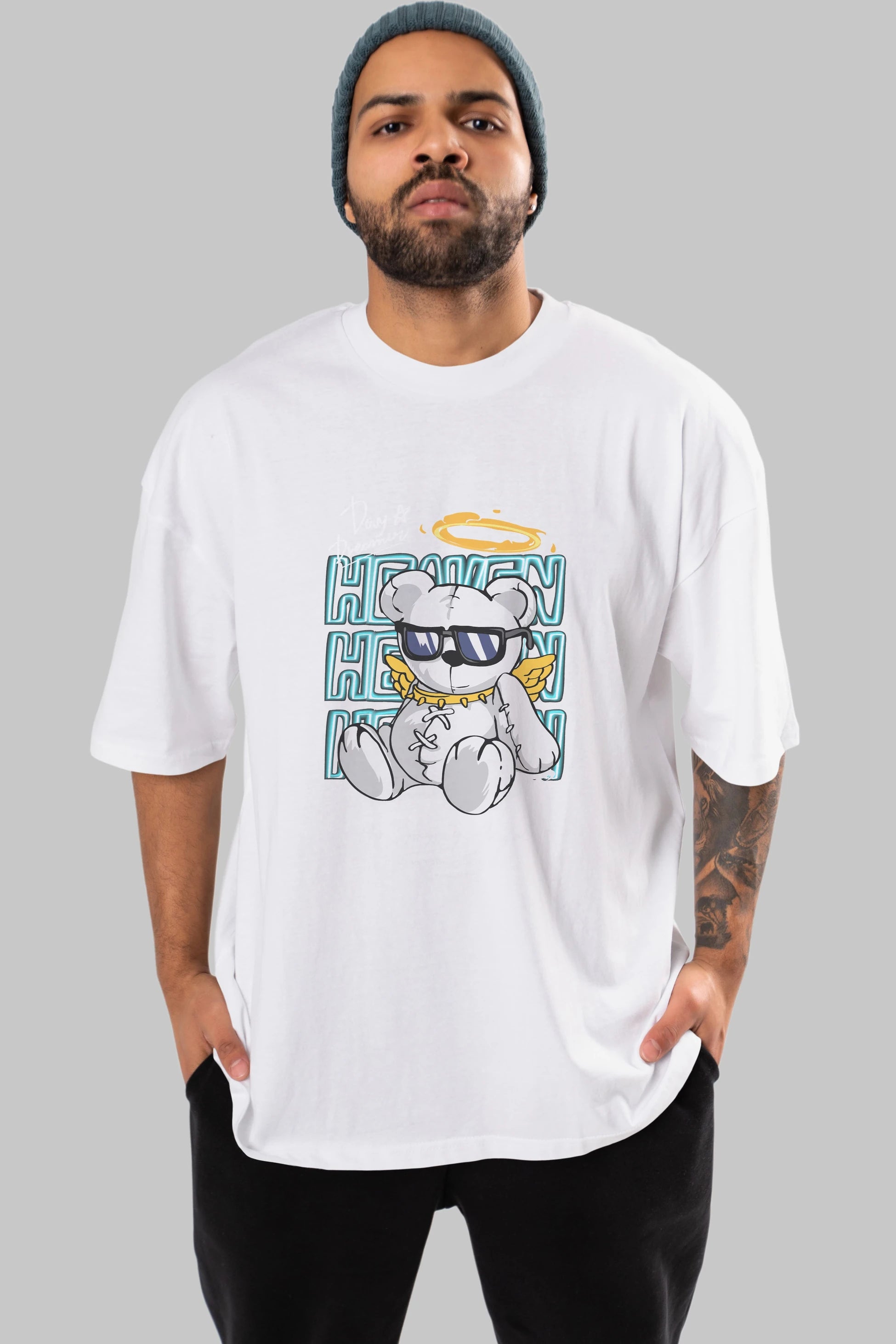 Heaven Bear Ön Baskılı Oversize t-shirt Erkek Kadın Unisex